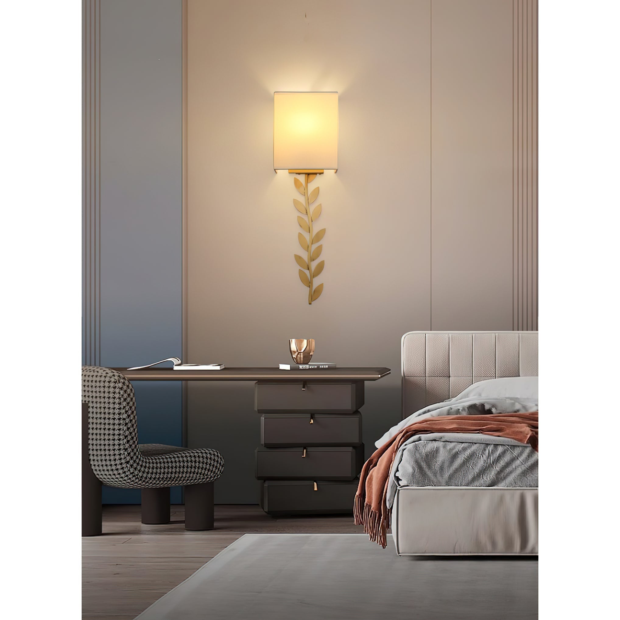 Plotuvyo Grove Messing Stoff Wandleuchte-Letslighting