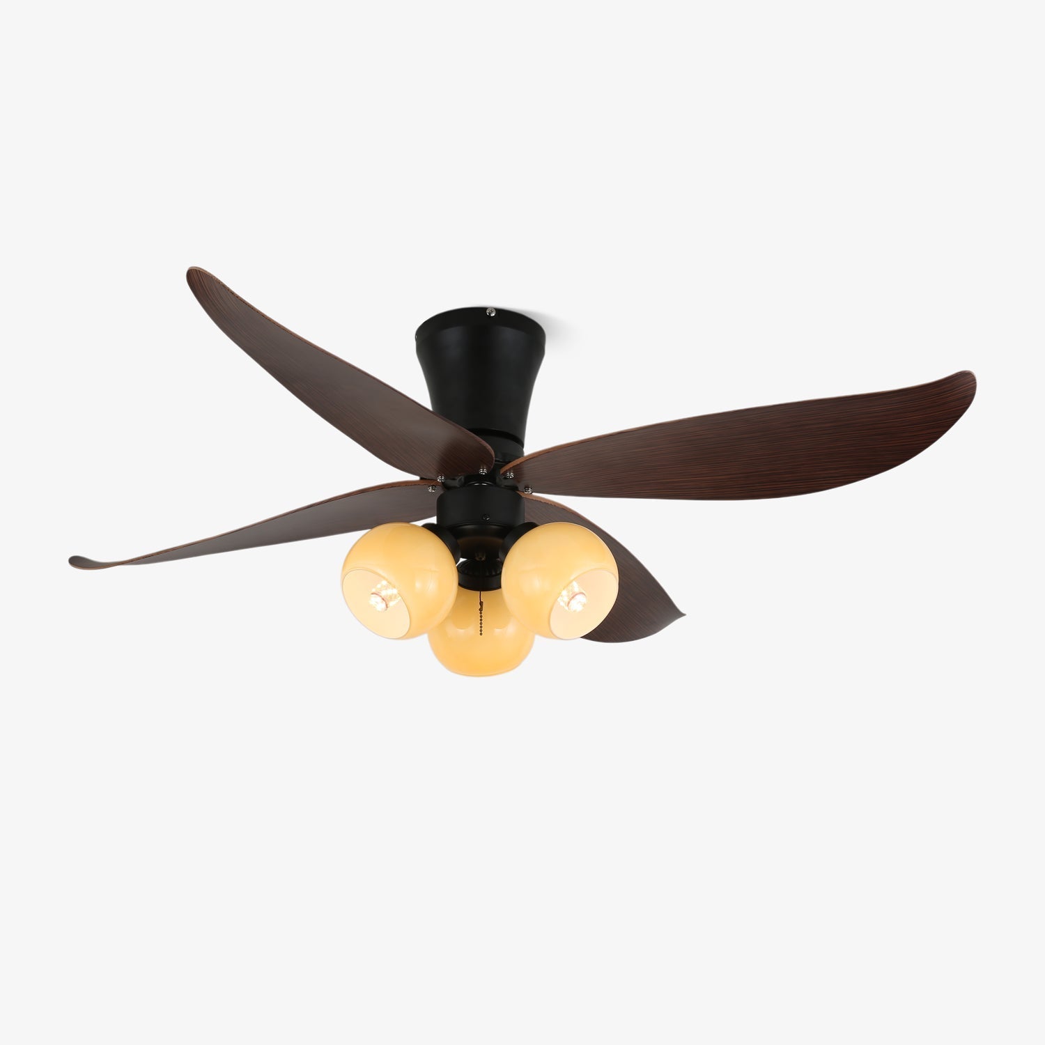 Lunair Vintage Deckenventilatorleuchte aus Holz und Glas, Vorderansicht