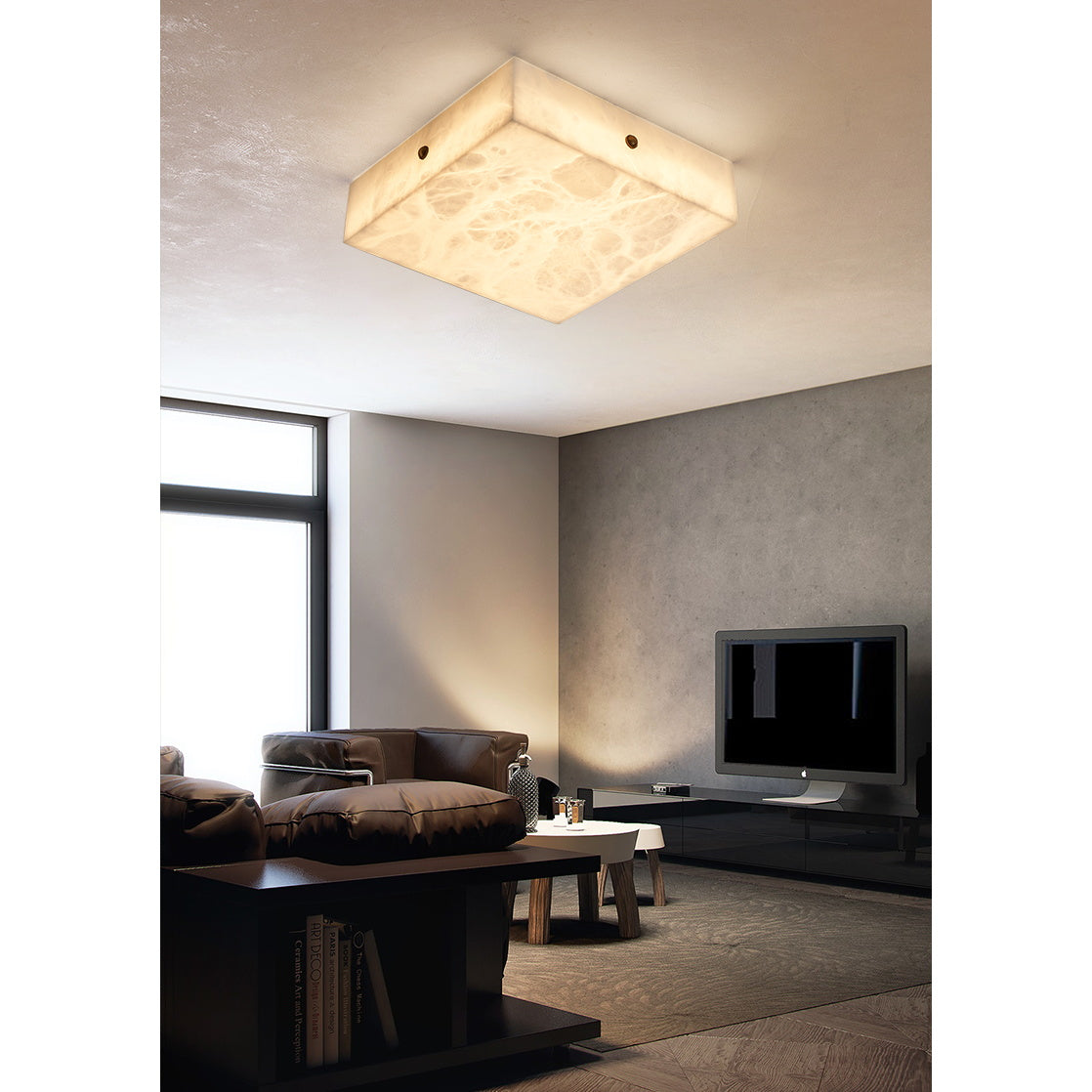 Rauduvys Modern Minimalist Alabaster Flushmount Ceiling Light - Letslighting