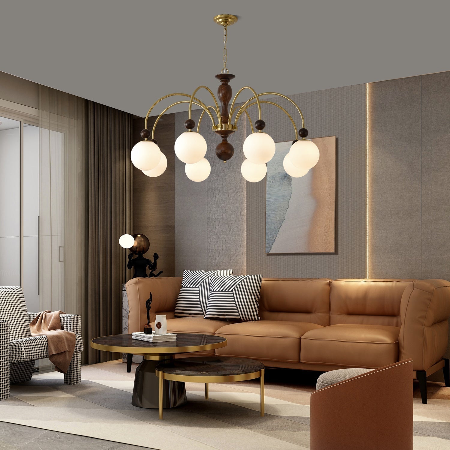 Lustra Pendelleuchte Nussbaum Messing Globe Vintage-Letslighting