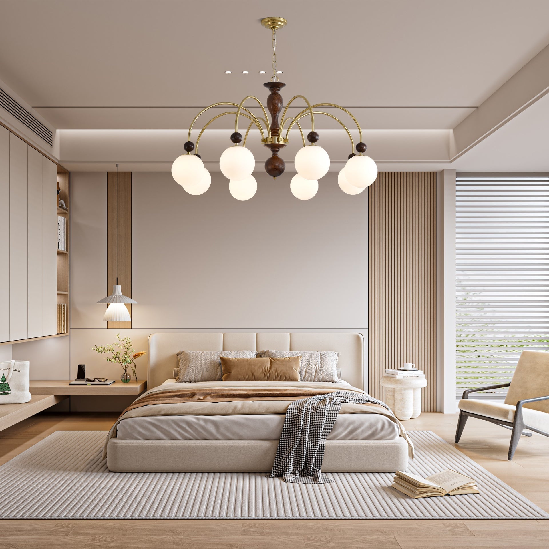 Lustra Pendelleuchte Nussbaum Messing Globe Vintage-Letslighting