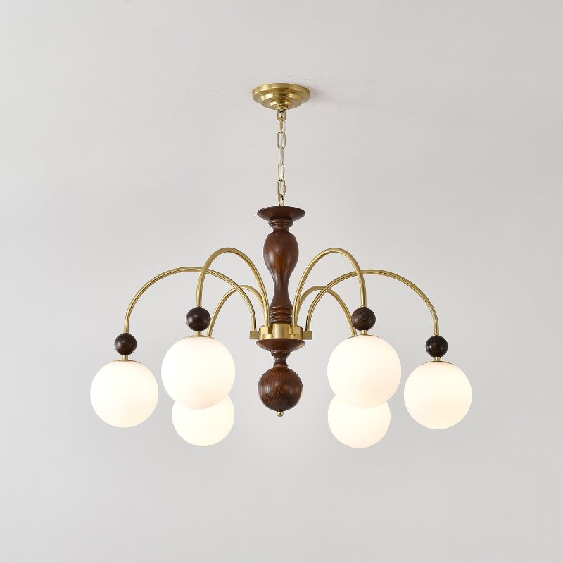 Lustra Pendelleuchte Nussbaum Messing Globe Vintage-Letslighting