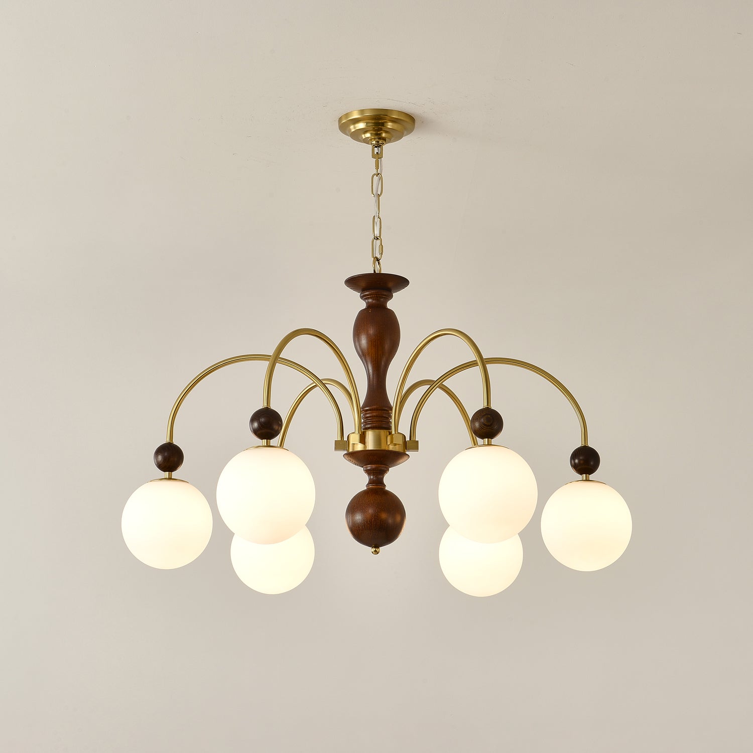 Lustra Pendelleuchte Nussbaum Messing Globe Vintage-Letslighting