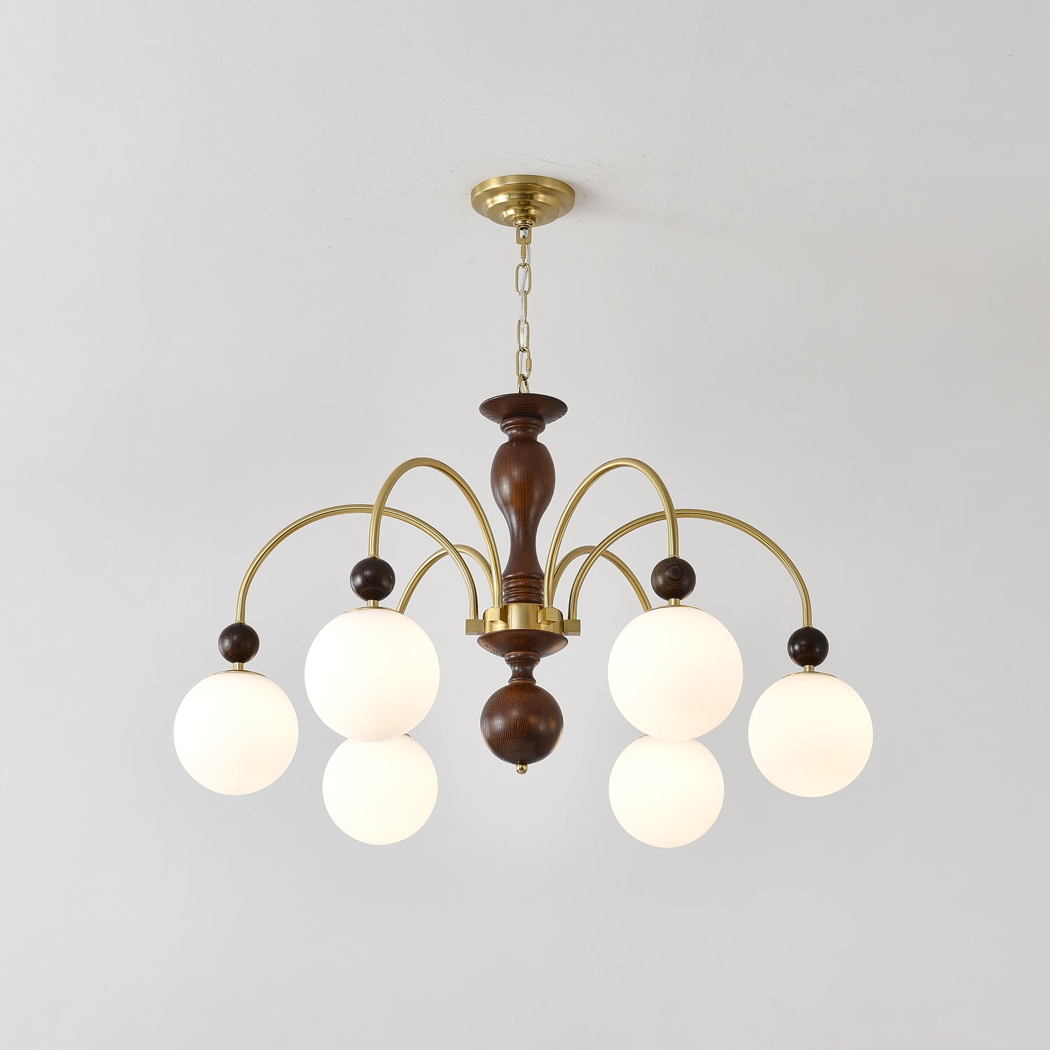 Lustra Pendelleuchte Nussbaum Messing Globe Vintage-Letslighting