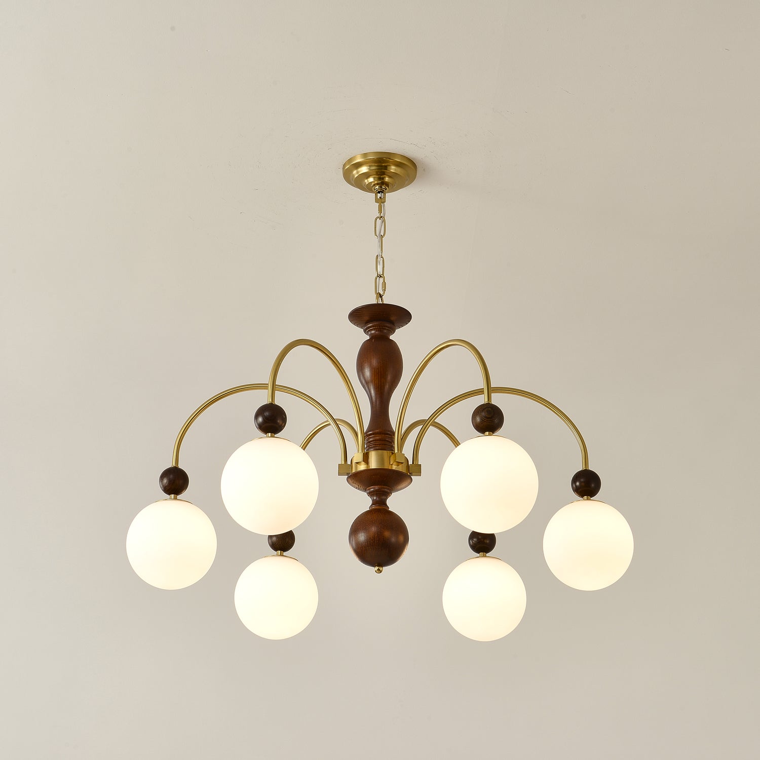 Lustra Pendelleuchte Nussbaum Messing Globe Vintage-Letslighting