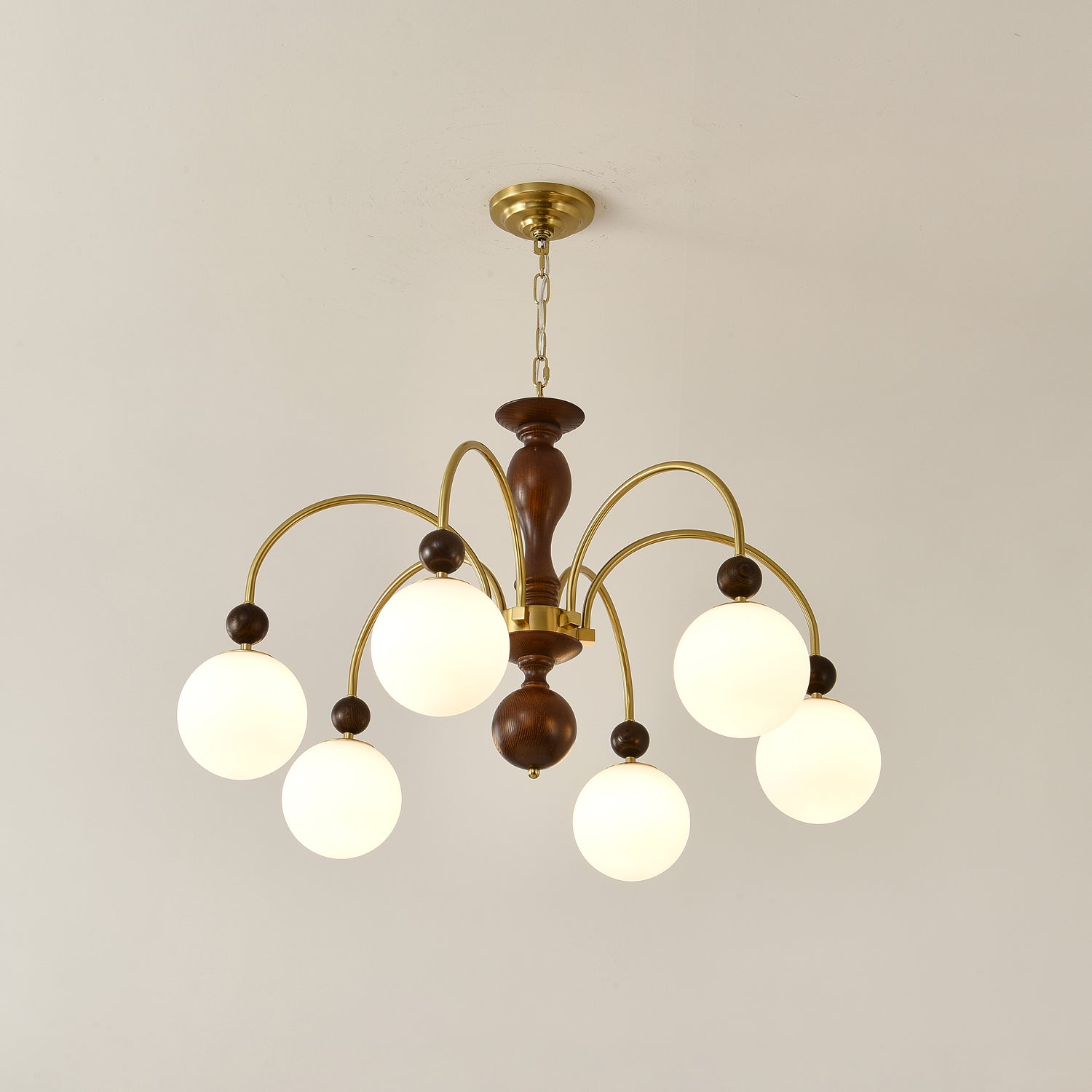 Lustra Pendelleuchte Nussbaum Messing Globe Vintage-Letslighting