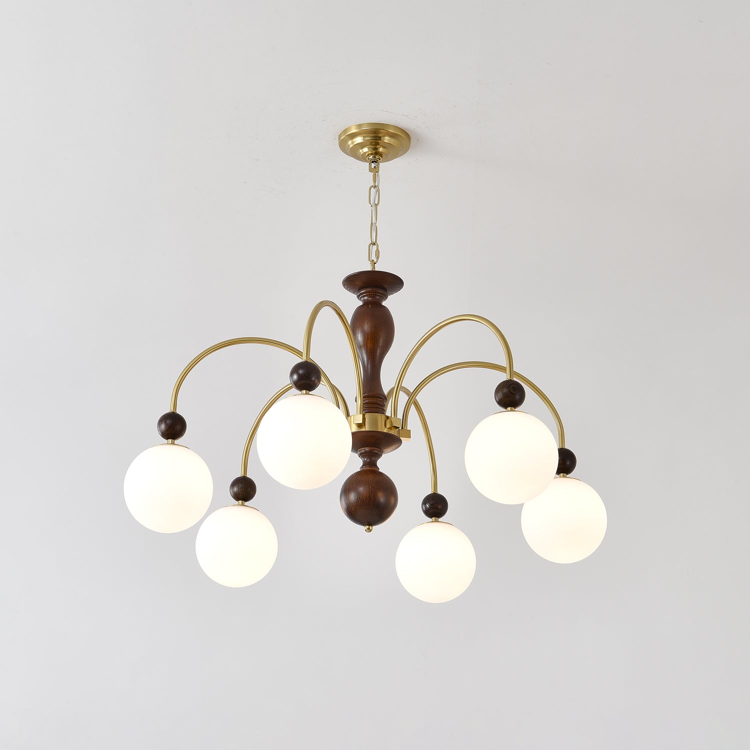 Lustra Pendelleuchte Nussbaum Messing Globe Vintage-Letslighting