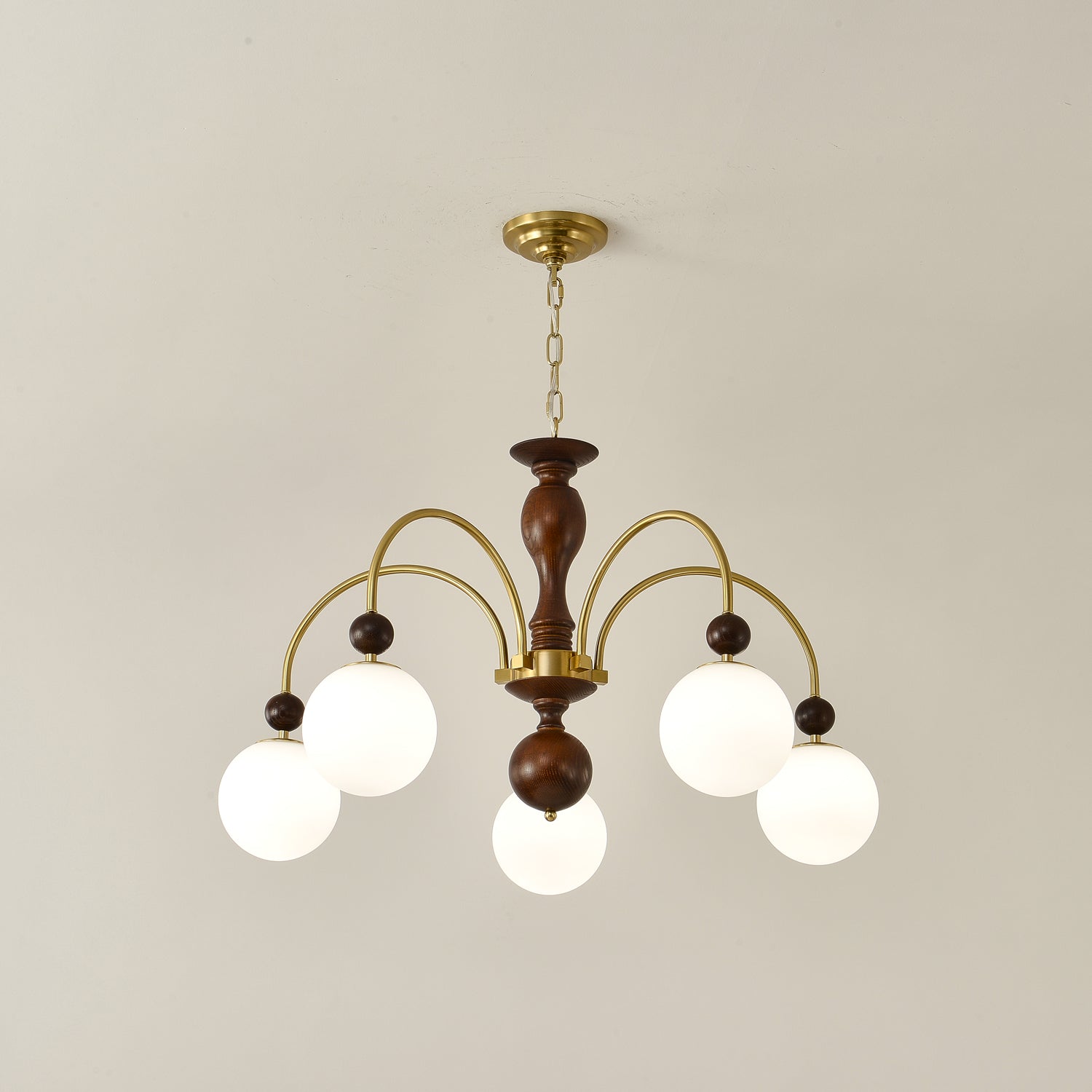 Lustra Pendelleuchte Nussbaum Messing Globe Vintage-Letslighting