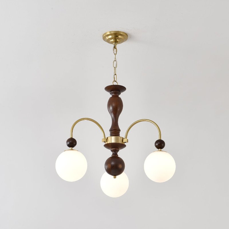 Lustra Pendelleuchte Nussbaum Messing Globe Vintage-Letslighting