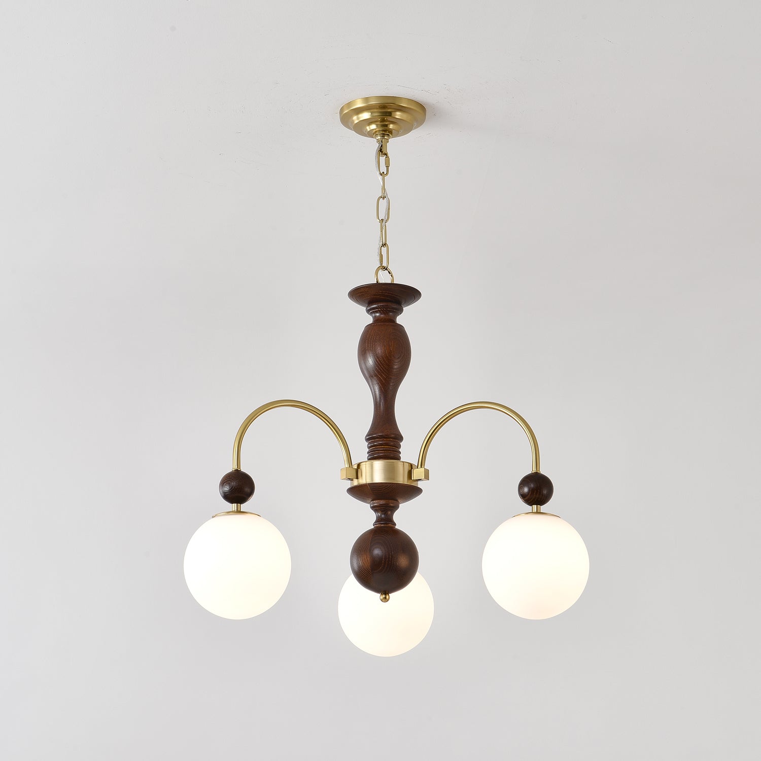 Lustra Pendelleuchte Nussbaum Messing Globe Vintage-Letslighting
