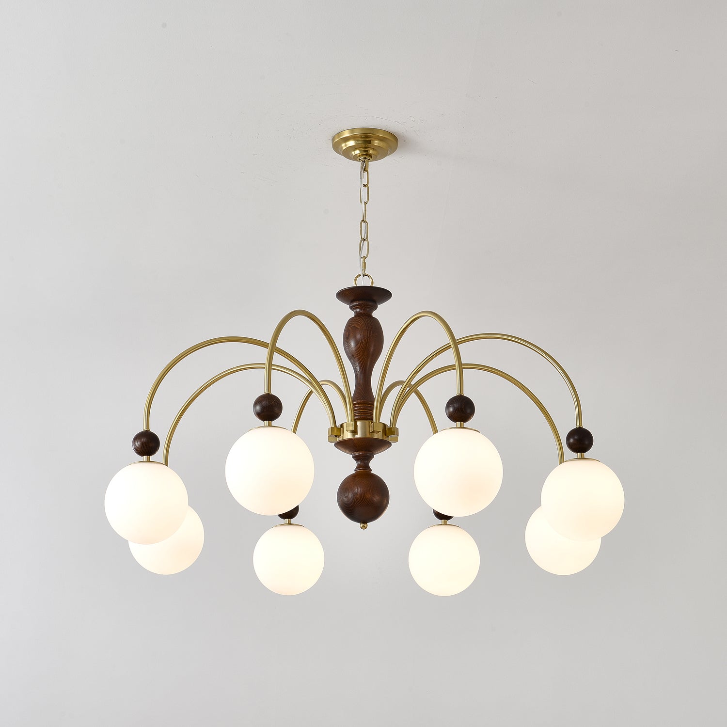 Lustra Pendelleuchte Nussbaum Messing Globe Vintage-Letslighting