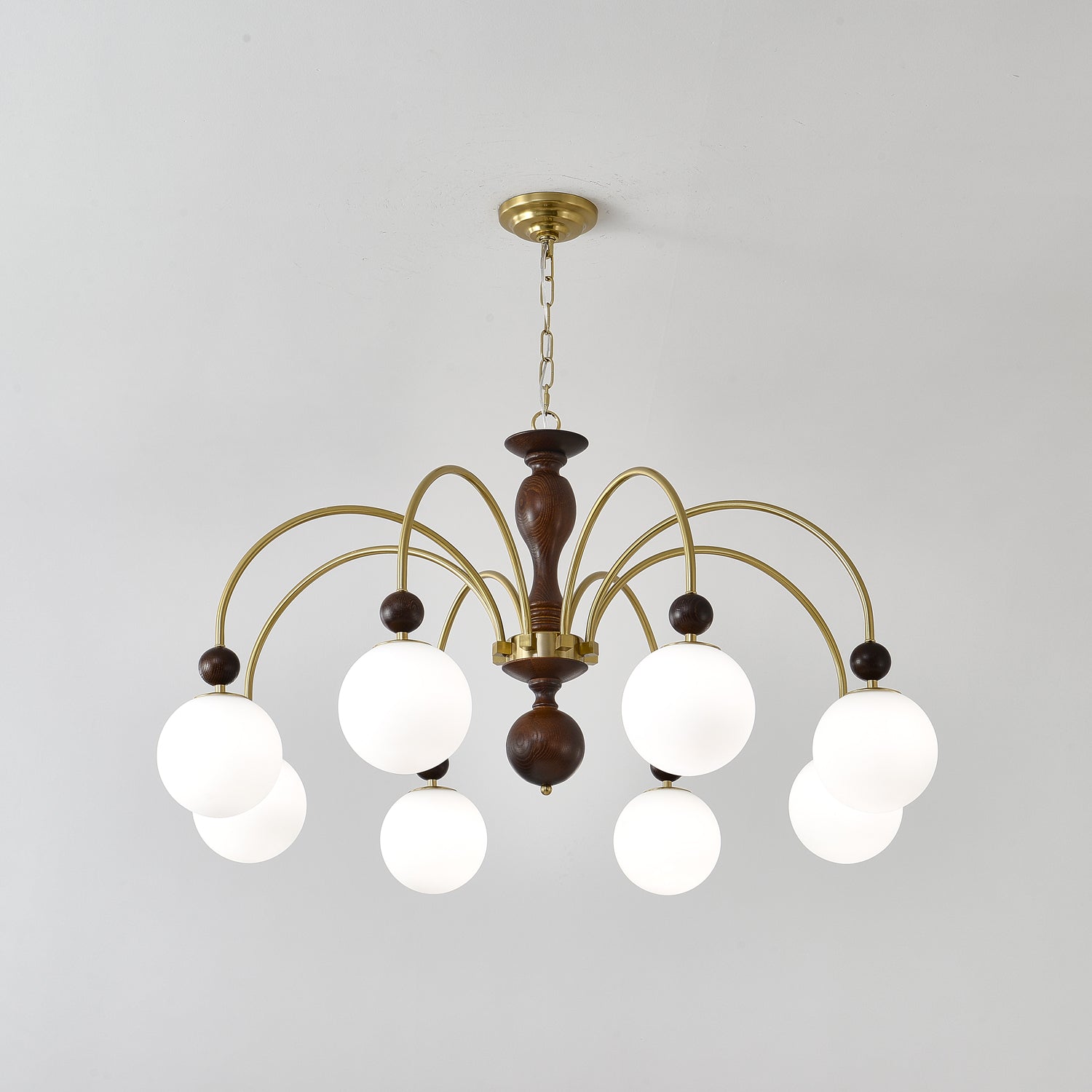 Lustra Pendelleuchte Nussbaum Messing Globe Vintage-Letslighting