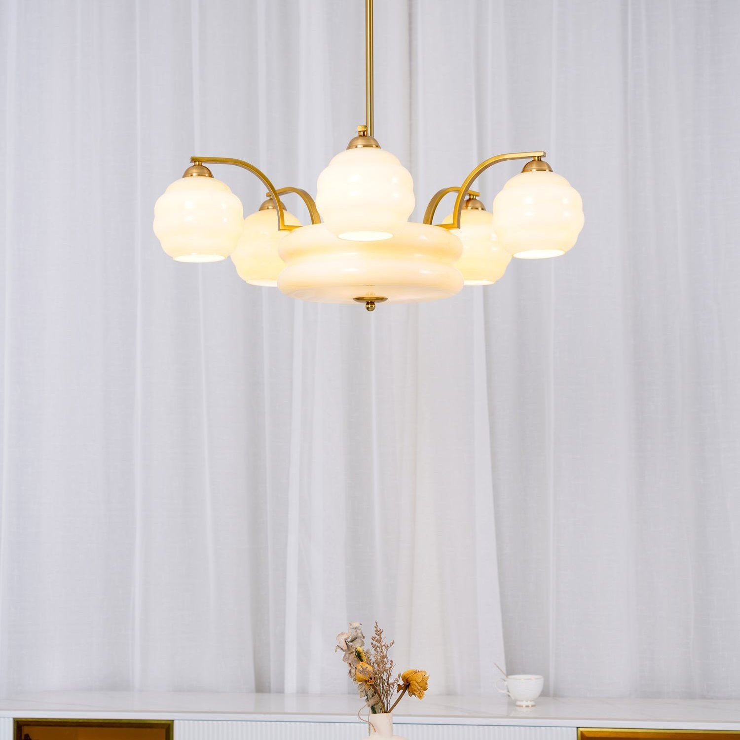 Lustra Kronleuchter Art Deco Vintage Gold Glasschirme-Letslighting