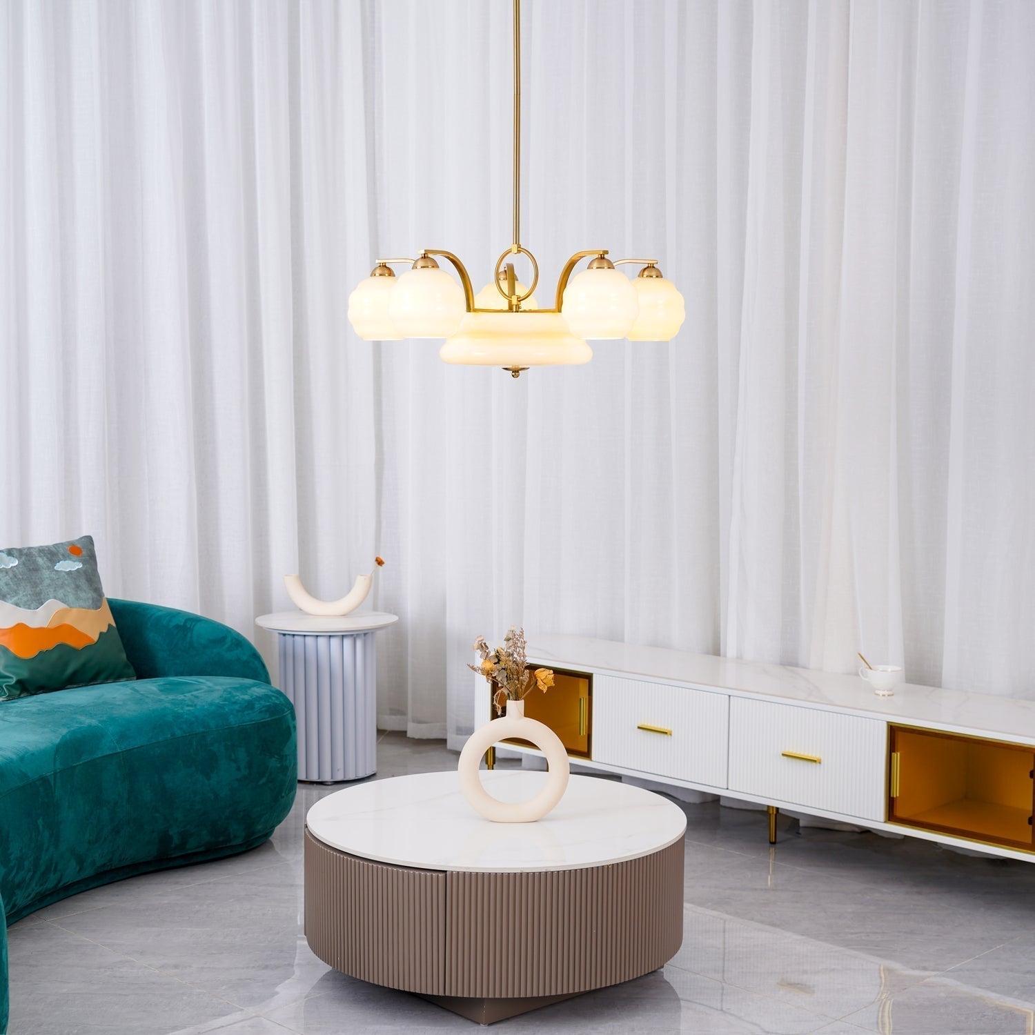 Lustra Kronleuchter Art Deco Vintage Gold Glasschirme-Letslighting