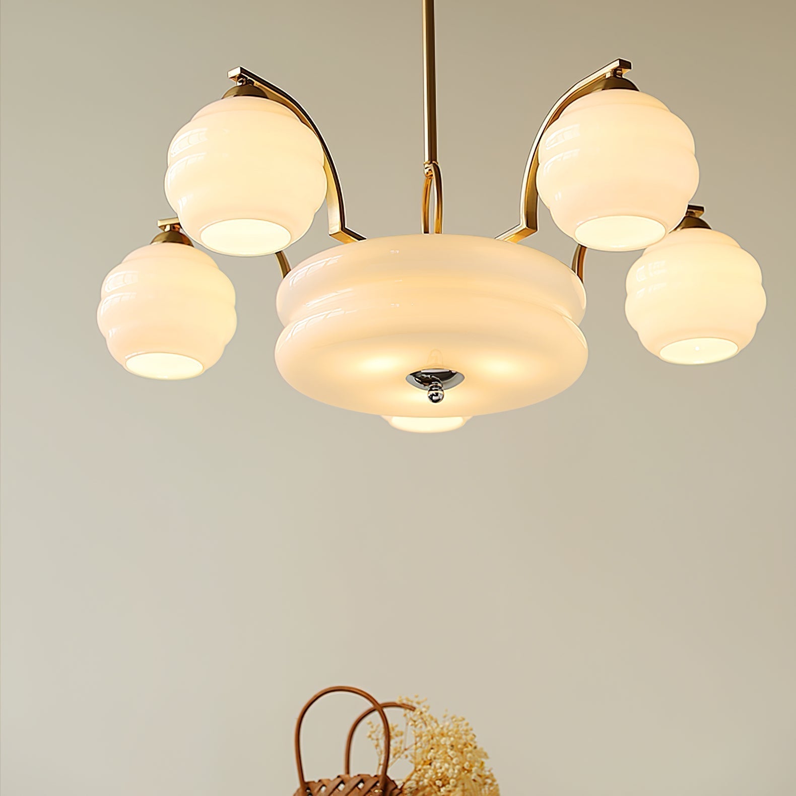 Lustra Kronleuchter Art Deco Vintage Gold Glasschirme-Letslighting