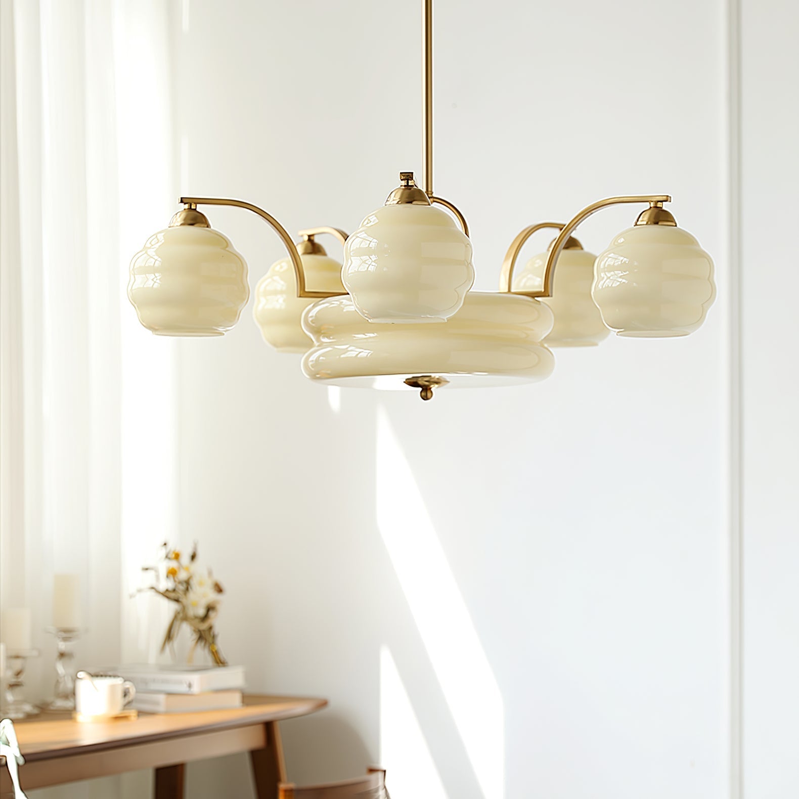 Lustra Kronleuchter Art Deco Vintage Gold Glasschirme-Letslighting