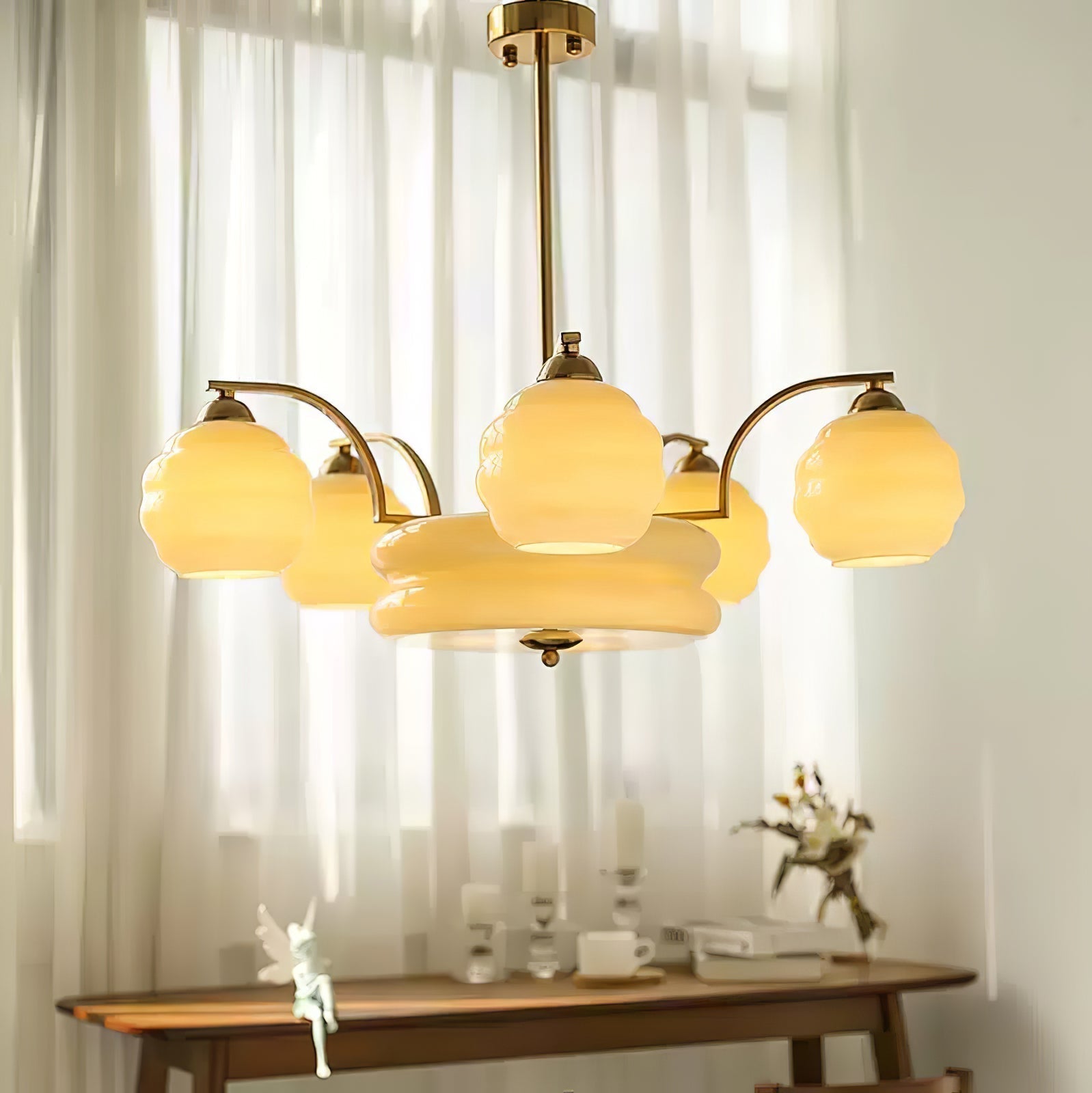 Lustra Kronleuchter Art Deco Vintage Gold Glasschirme-Letslighting