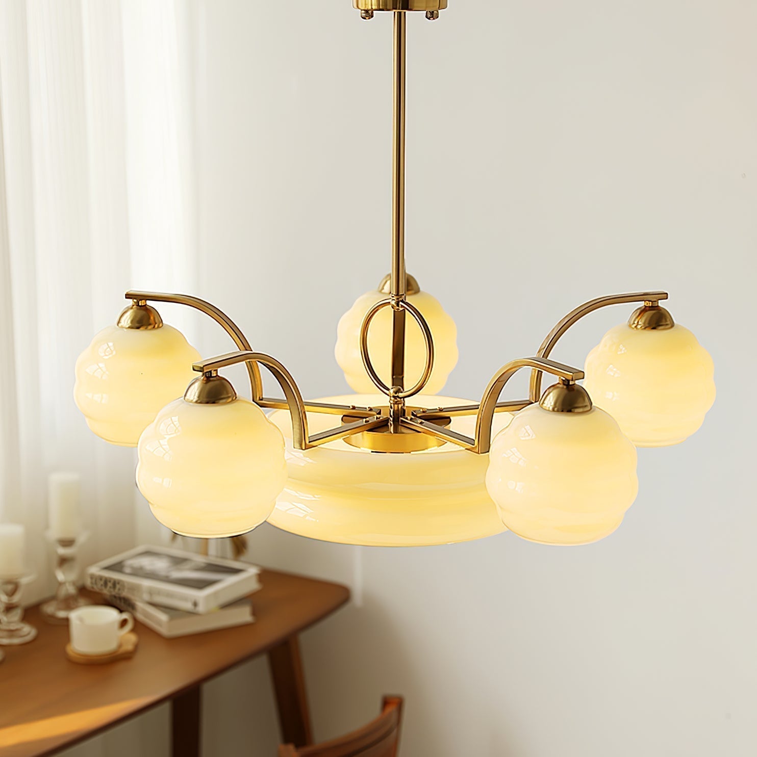 Lustra Kronleuchter Art Deco Vintage Gold Glasschirme-Letslighting