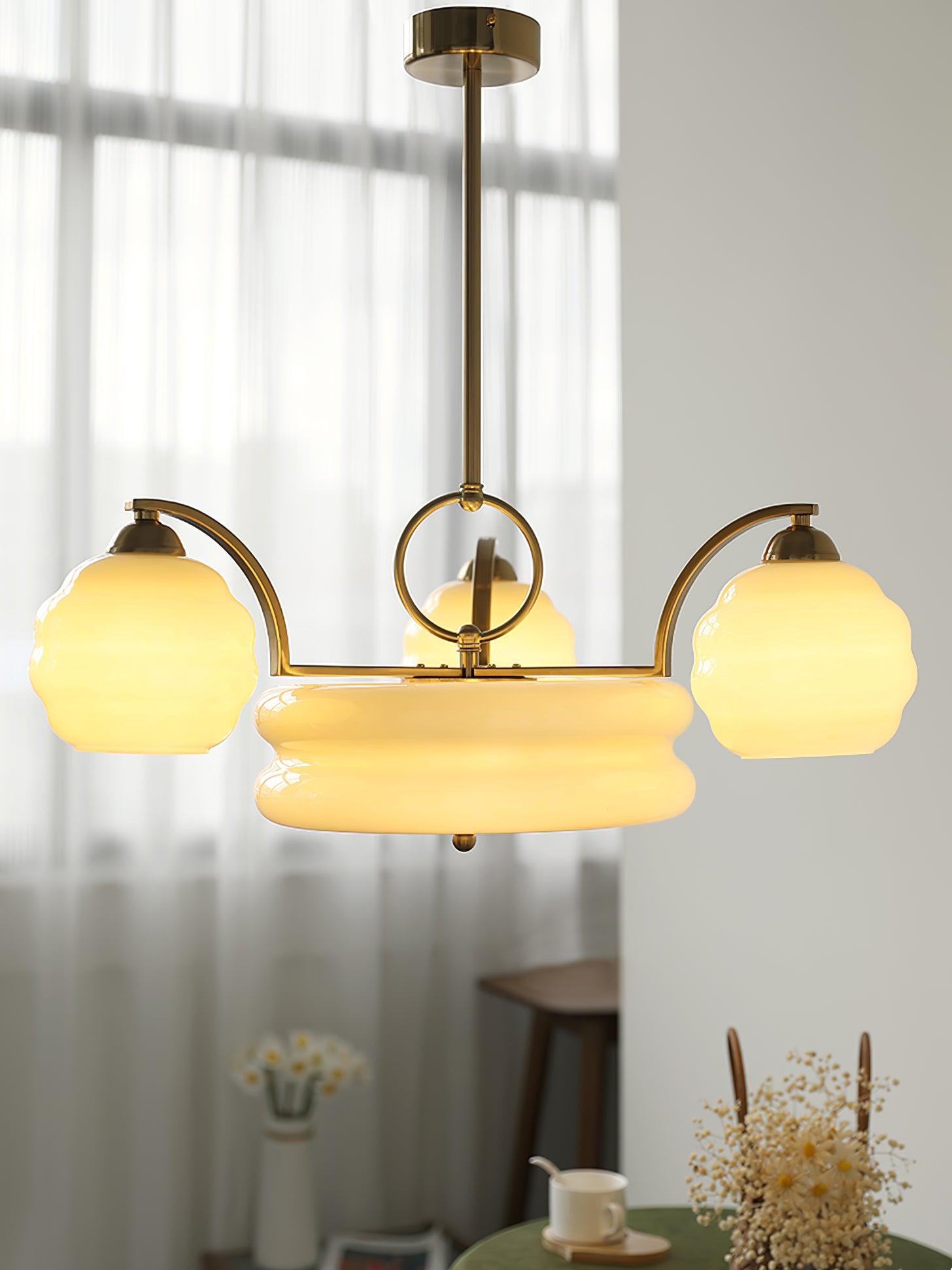 Lustra Kronleuchter Art Deco Vintage Gold Glasschirme-Letslighting