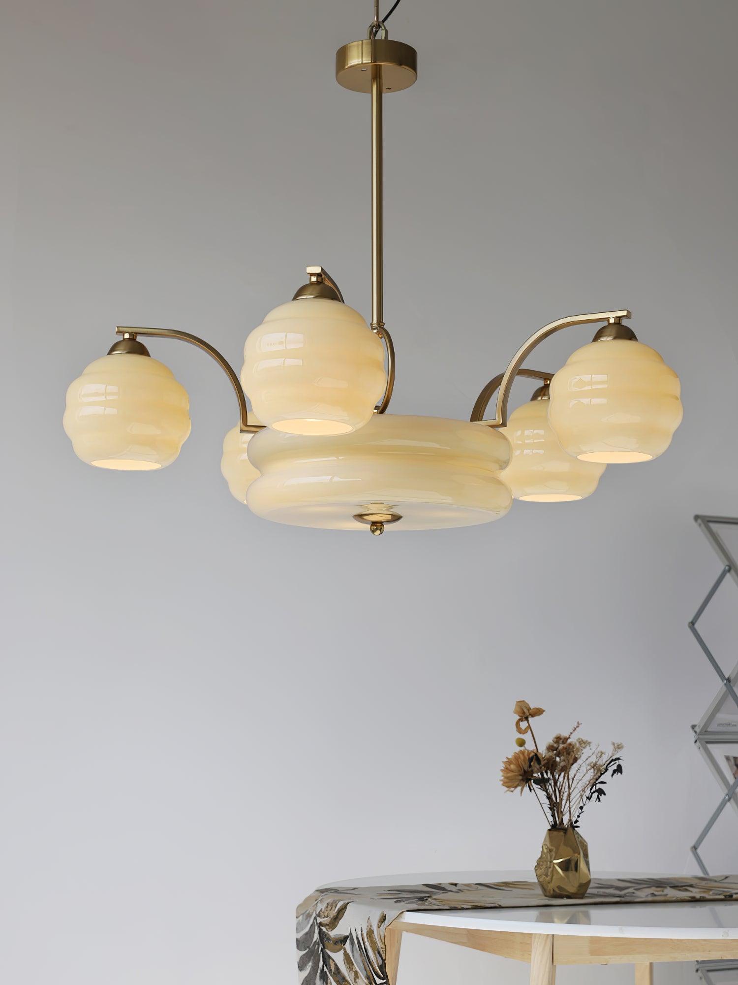 Lustra Kronleuchter Art Deco Vintage Gold Glasschirme-Letslighting