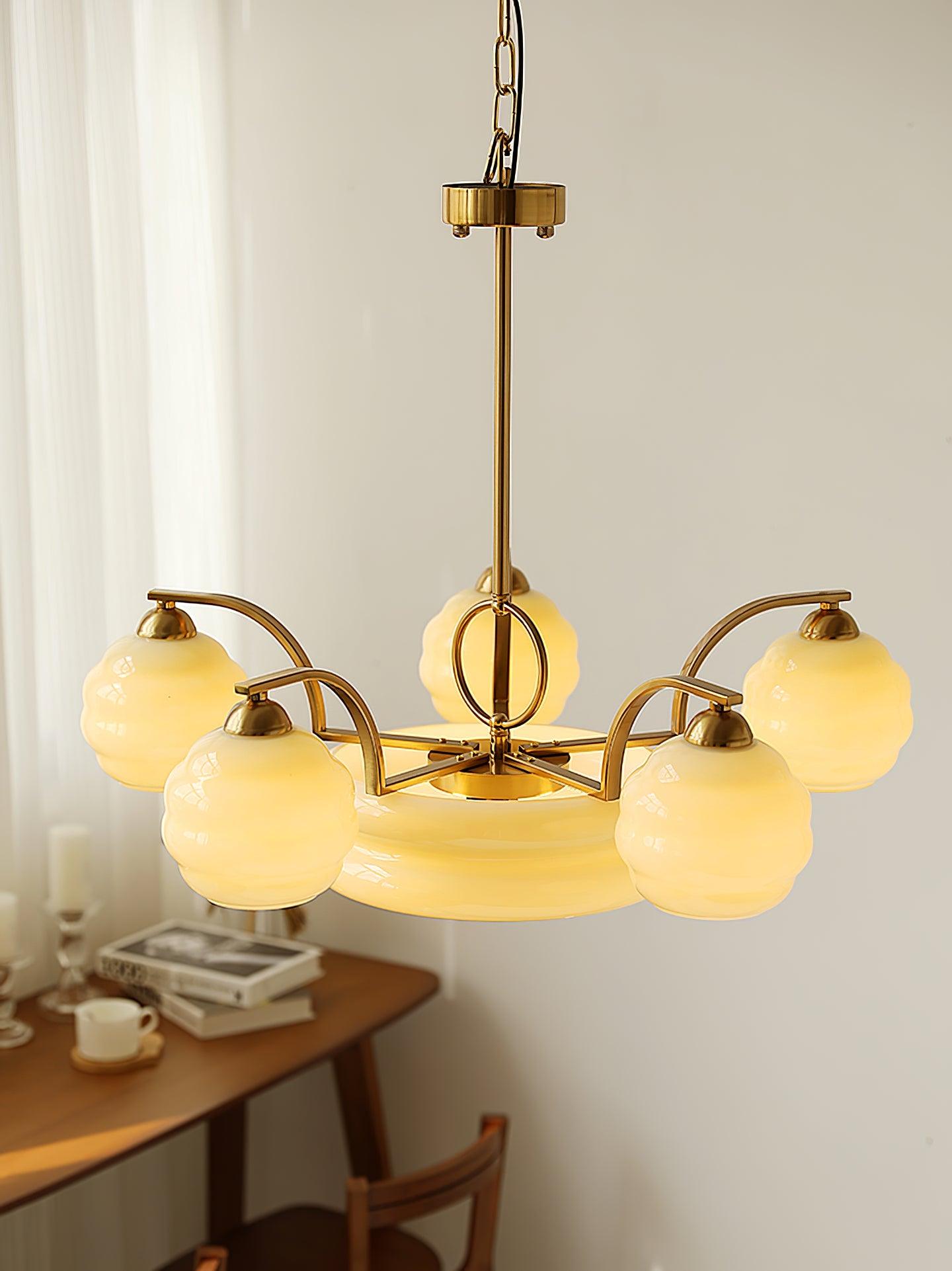 Lustra Kronleuchter Art Deco Vintage Gold Glasschirme-Letslighting