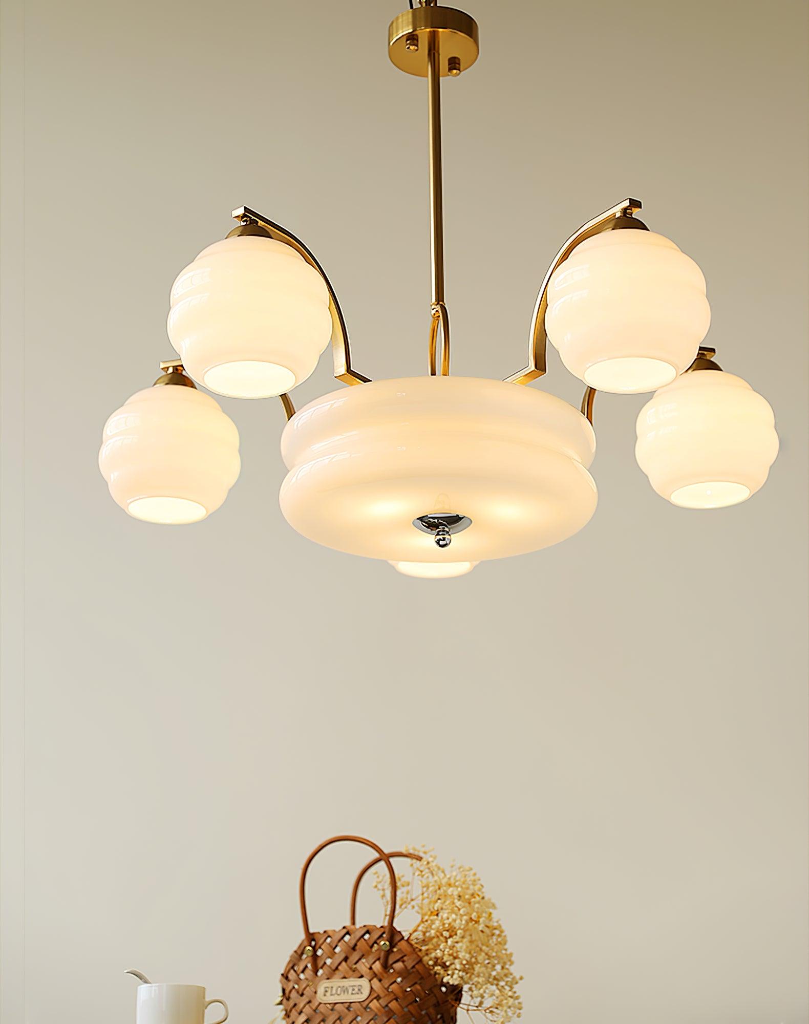 Lustra Kronleuchter Art Deco Vintage Gold Glasschirme-Letslighting