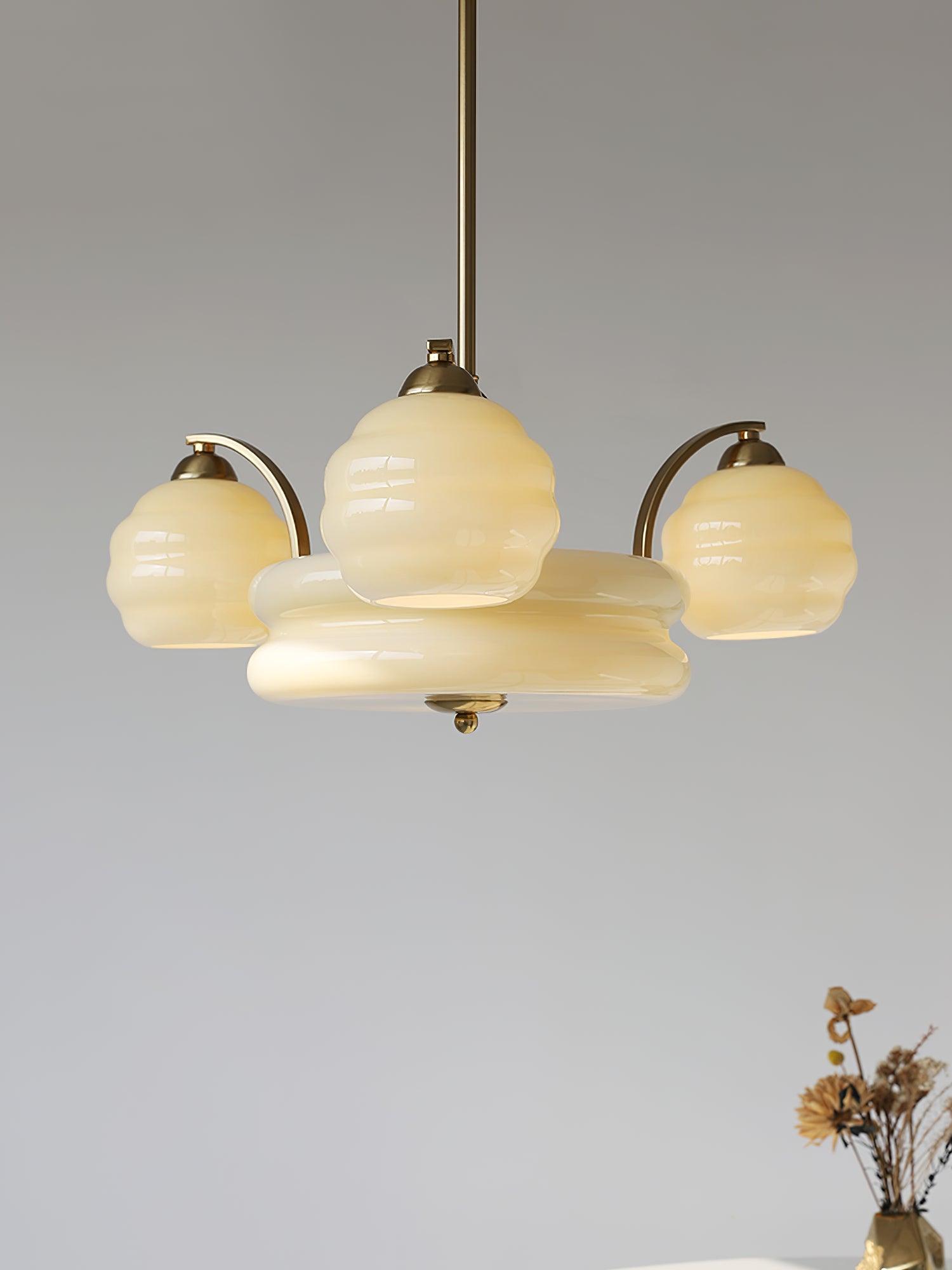 Lustra Kronleuchter Art Deco Vintage Gold Glasschirme-Letslighting