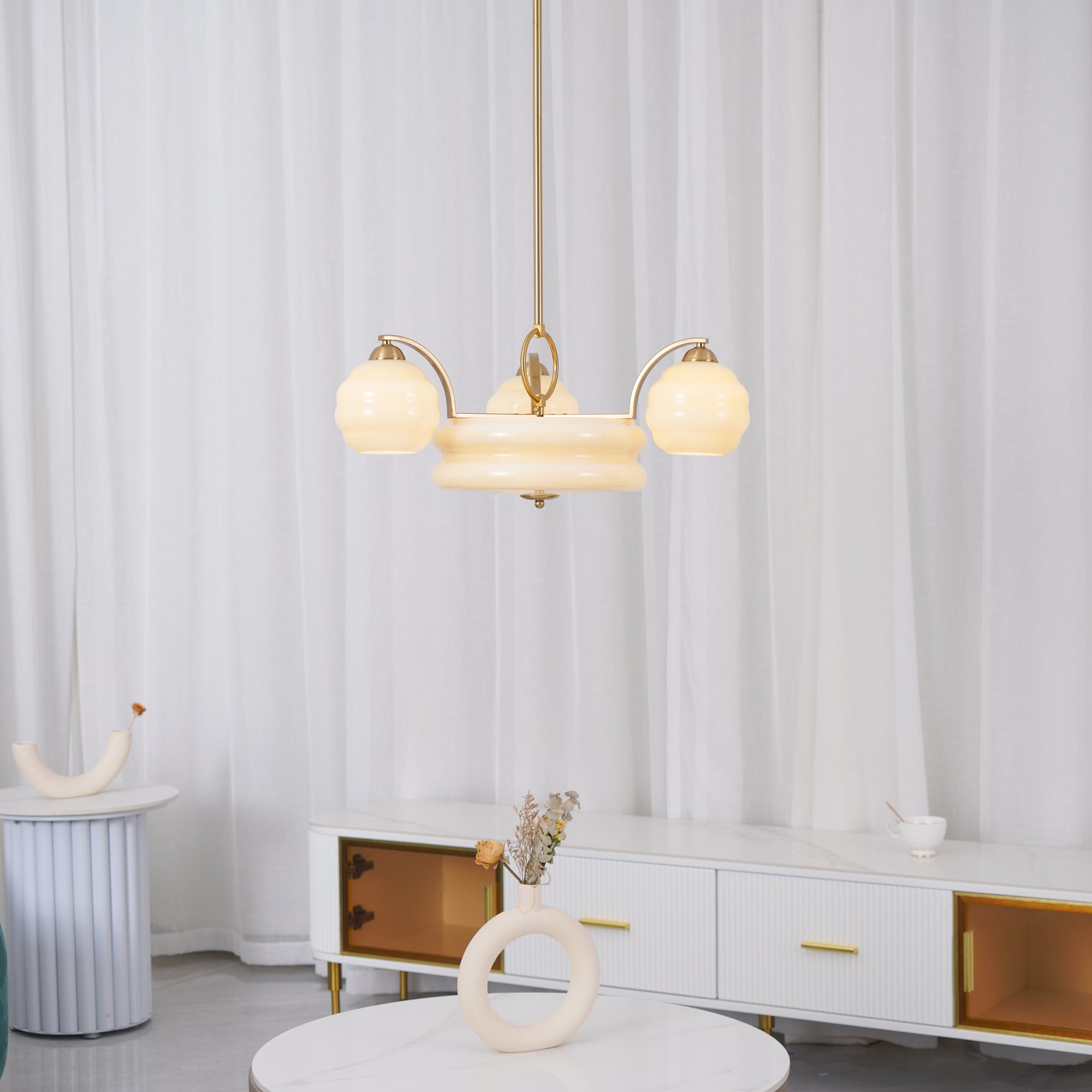 Lustra Kronleuchter Art Deco Vintage Gold Glasschirme-Letslighting