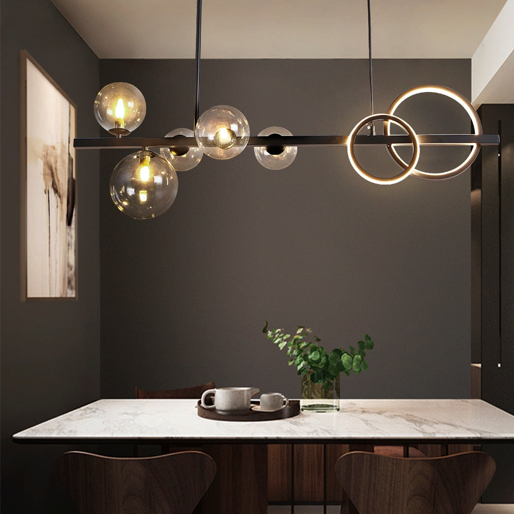 Valentina Modern Linear LED Pendelleuchte Schwarz/Gold Ess/Wohnzimmer Esstisch Metall&Glas