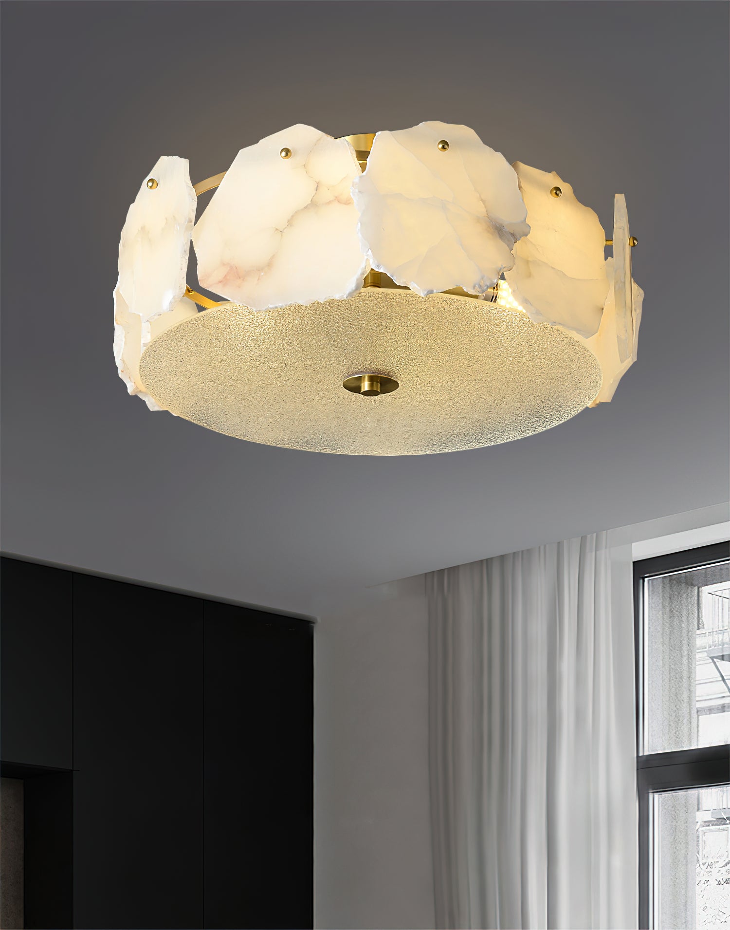 Zoruvys Sophisticated Disc Flat Alabaster Glass Ceiling Light - Letslighting