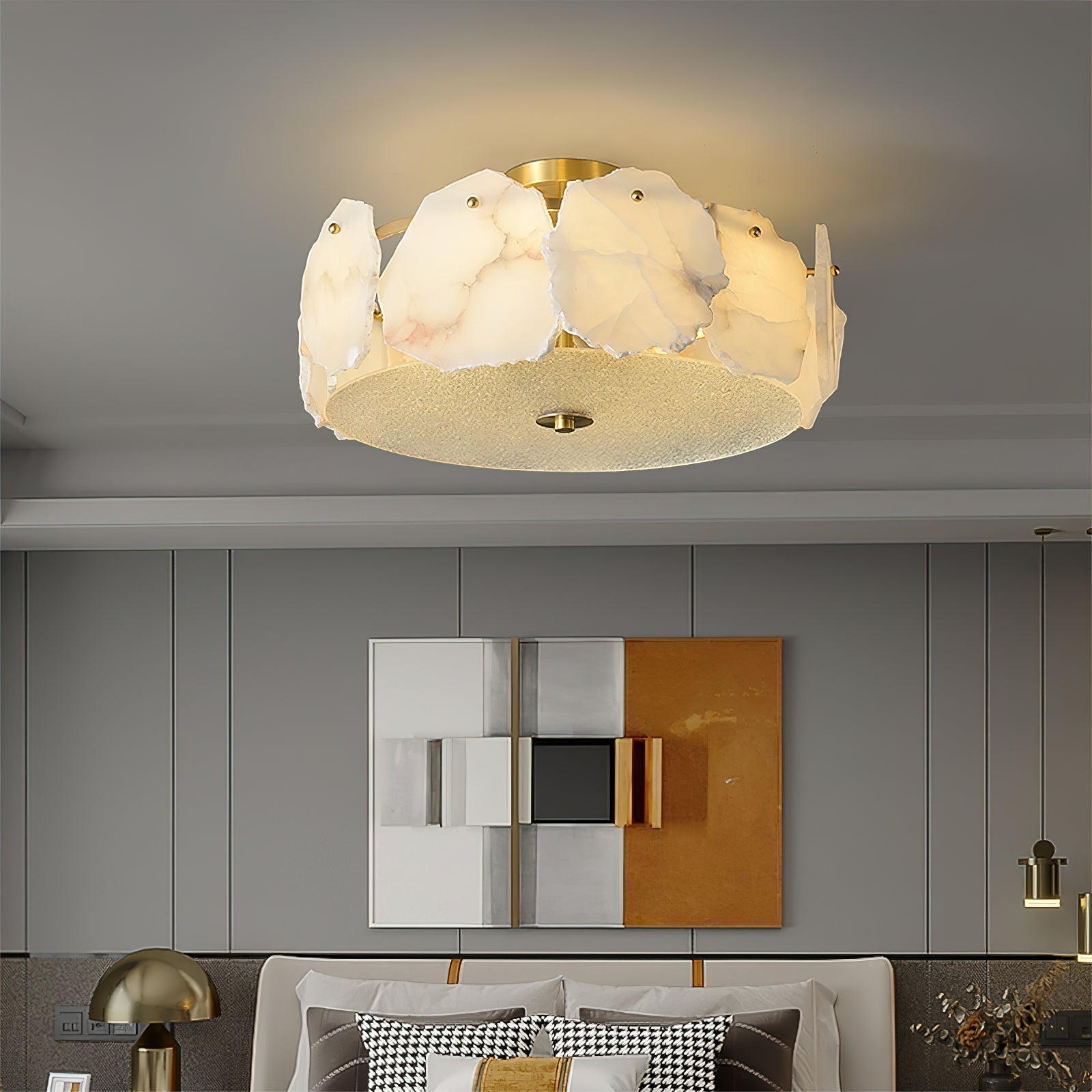 Zoruvys Sophisticated Disc Flat Alabaster Glass Ceiling Light - Letslighting