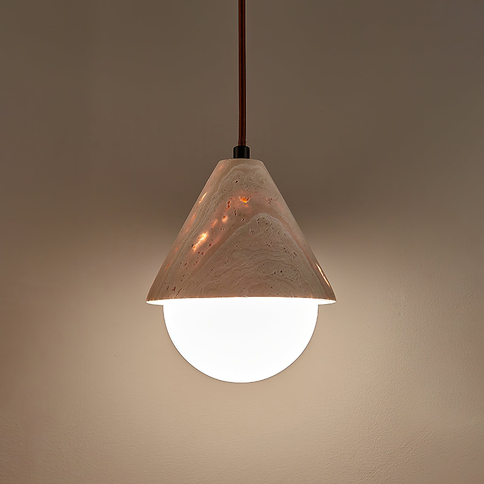 Cevynisra Cone Hemisphere Travertine Pendant Light - Neutralighting