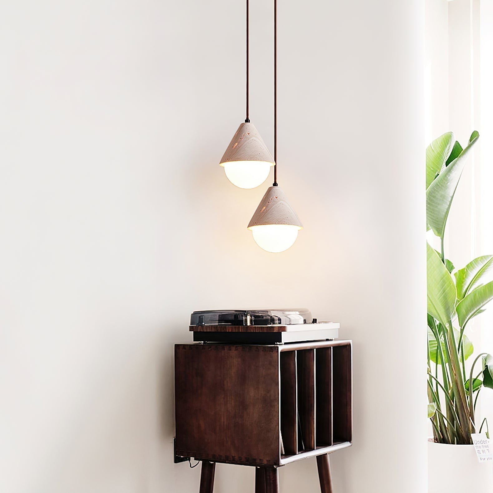 Cevynisra Cone Hemisphere Travertine Pendant Light - Neutralighting