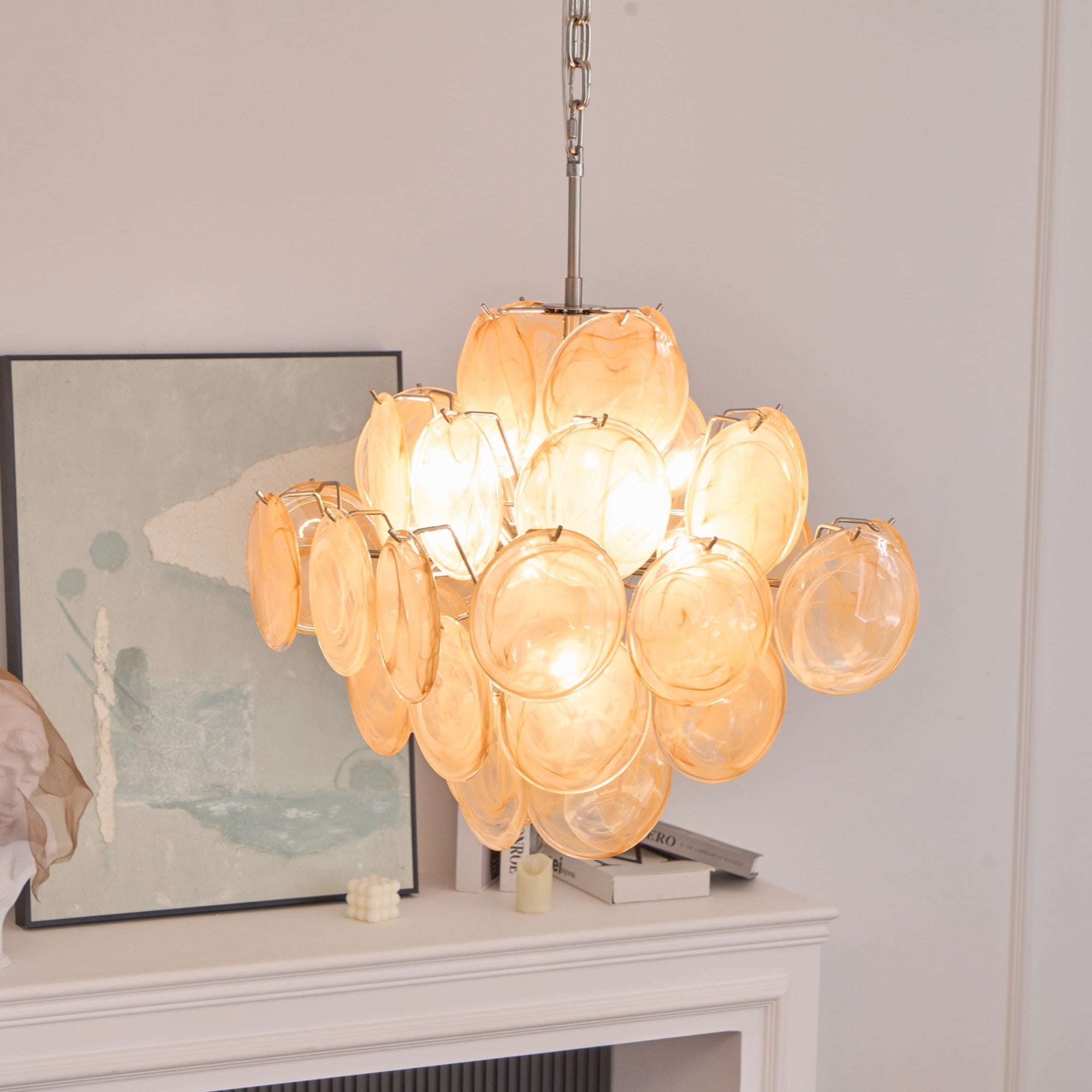 Aurora Chandelier Apricot Murano Glass Disc Layered Artistic - Neutralighting