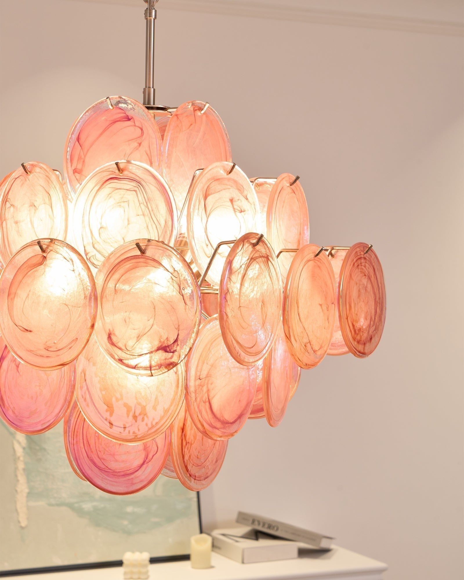 Aurora Chandelier Pink Glass Disc Layered Romantic - Neutralighting