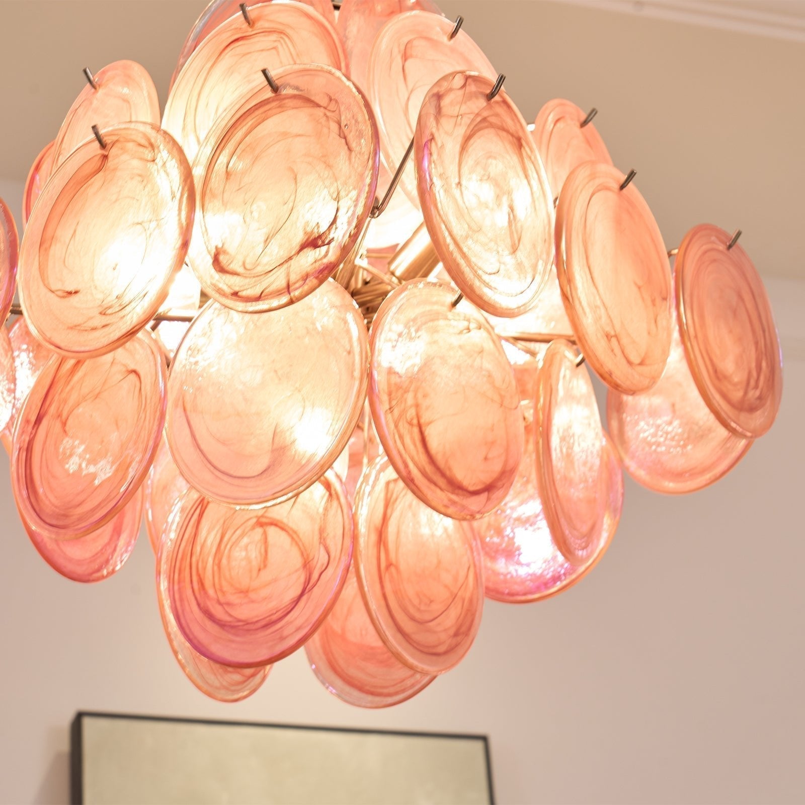 Aurora Chandelier Pink Glass Disc Layered Romantic - Neutralighting