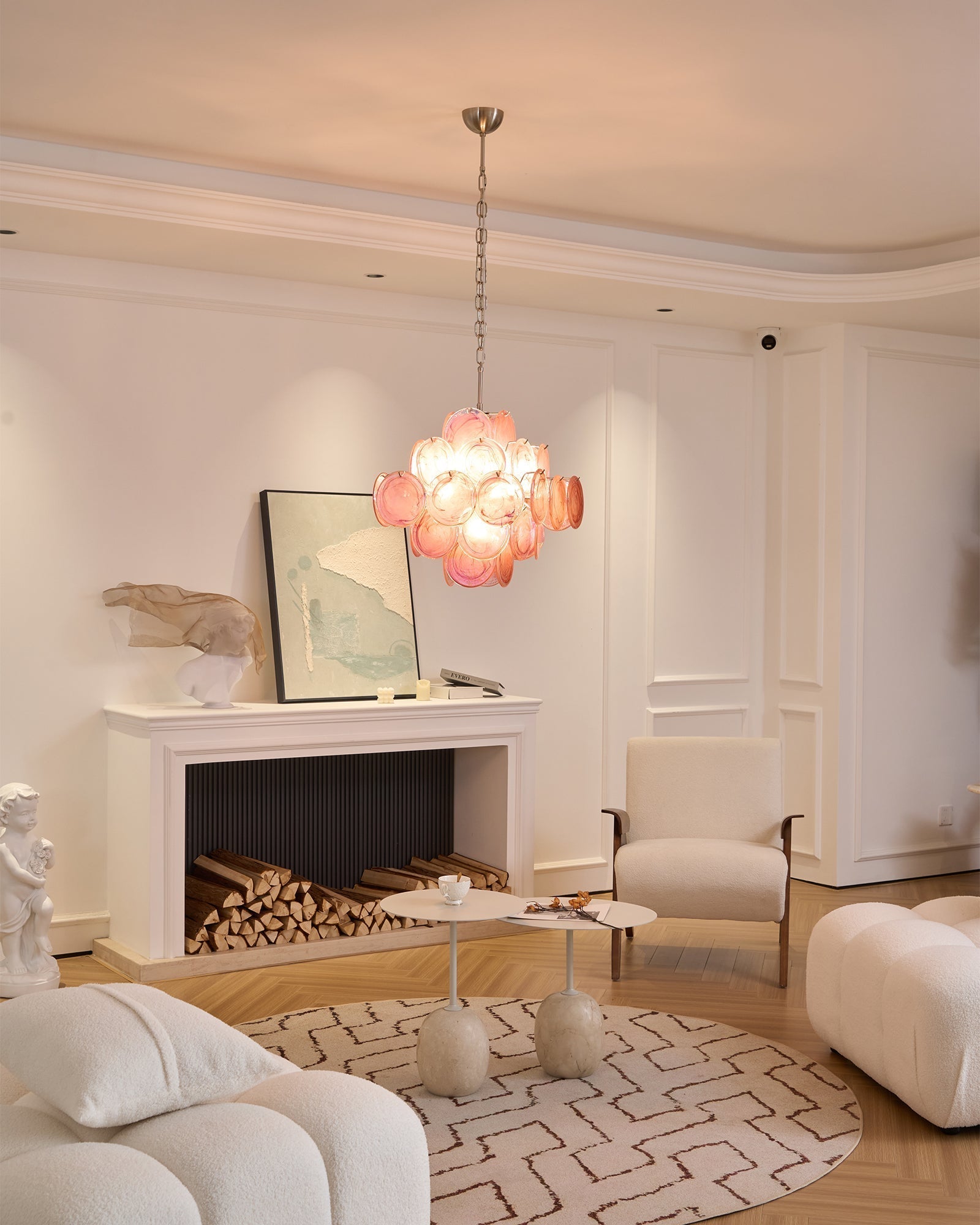 Aurora Chandelier Pink Glass Disc Layered Romantic - Neutralighting