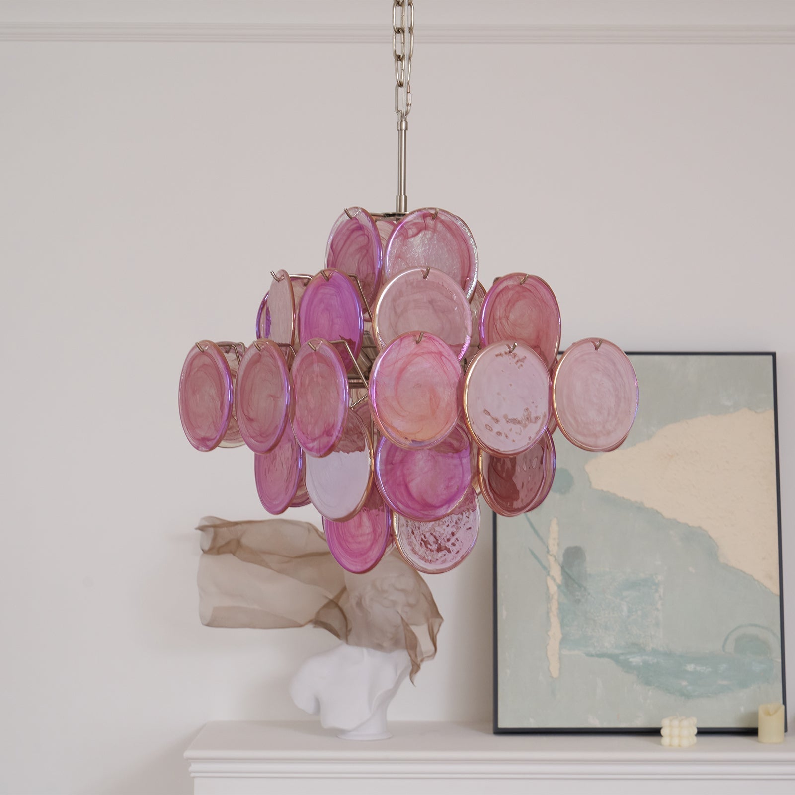 Aurora Chandelier Pink Glass Disc Layered Romantic - Neutralighting