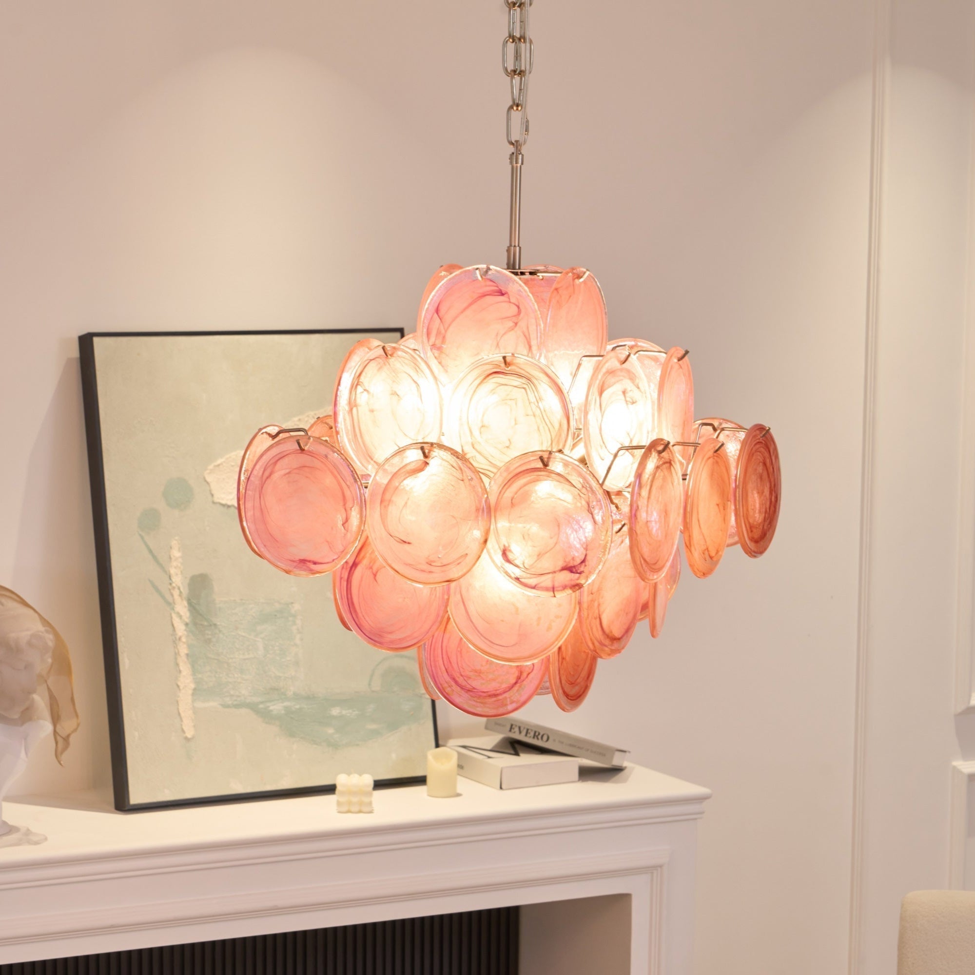 Aurora Chandelier Pink Glass Disc Layered Romantic - Neutralighting