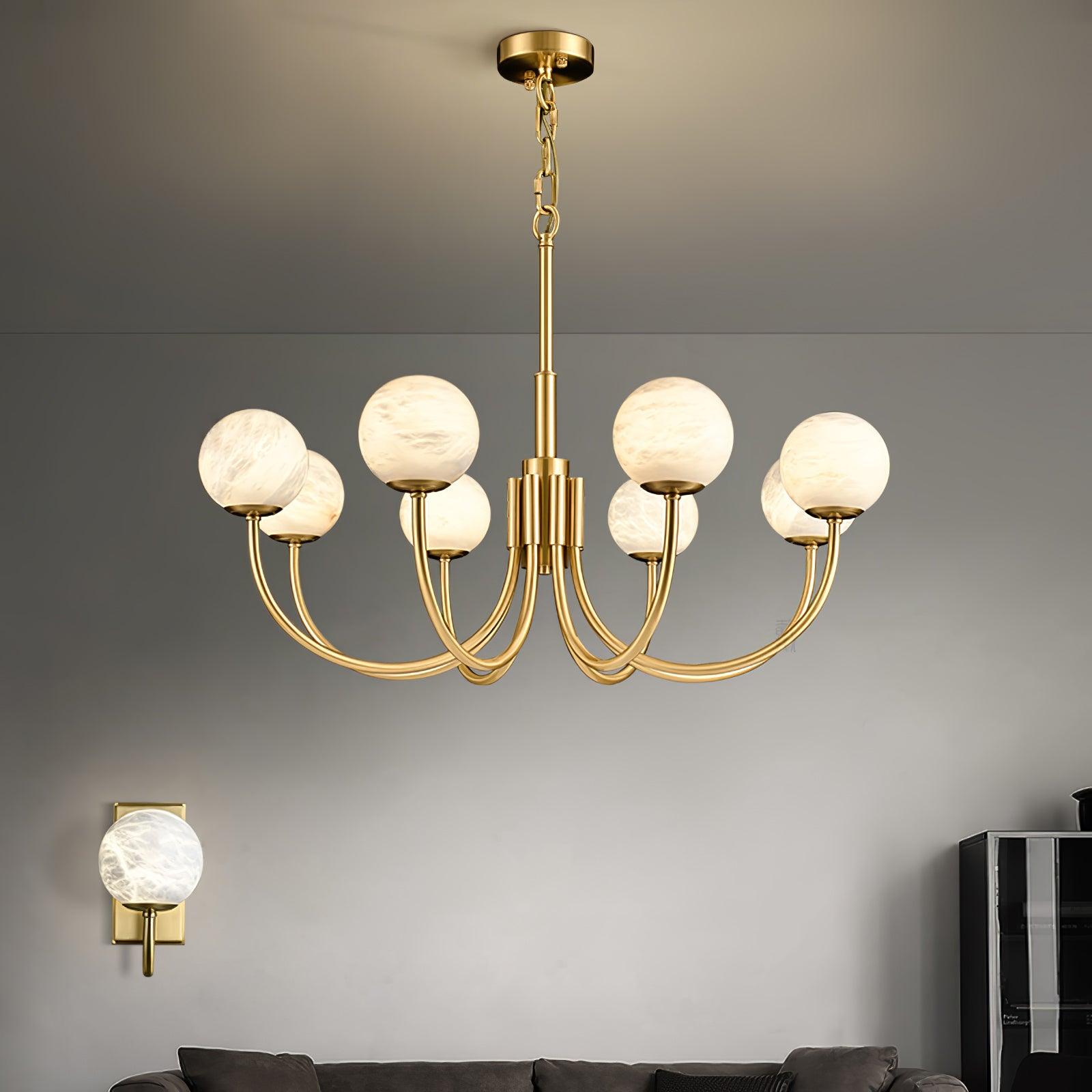Mjolkuvys Modern Minimalist Globe Brass Alabaster Chandelier - Letslighting