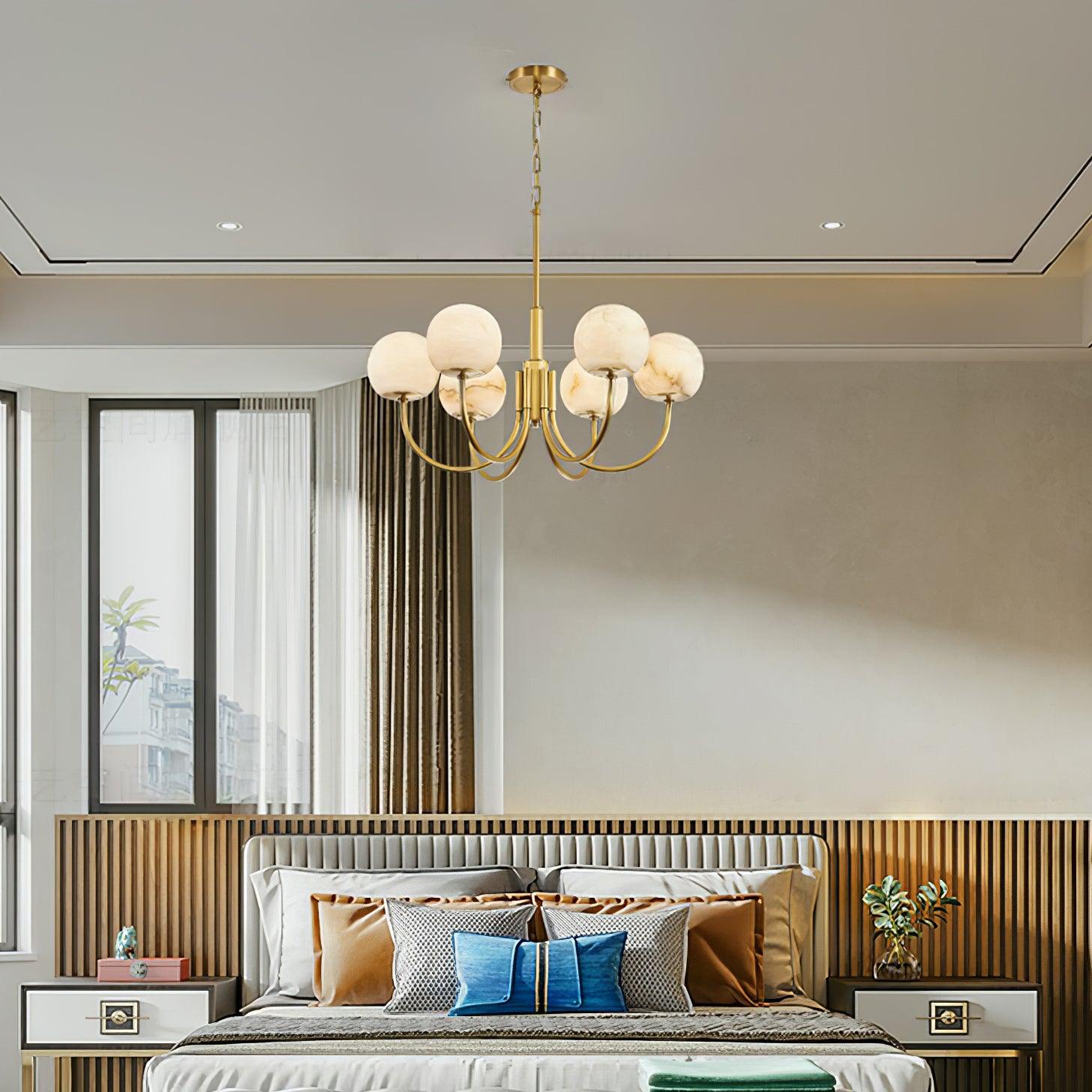 Mjolkuvys Modern Minimalist Globe Brass Alabaster Chandelier - Letslighting