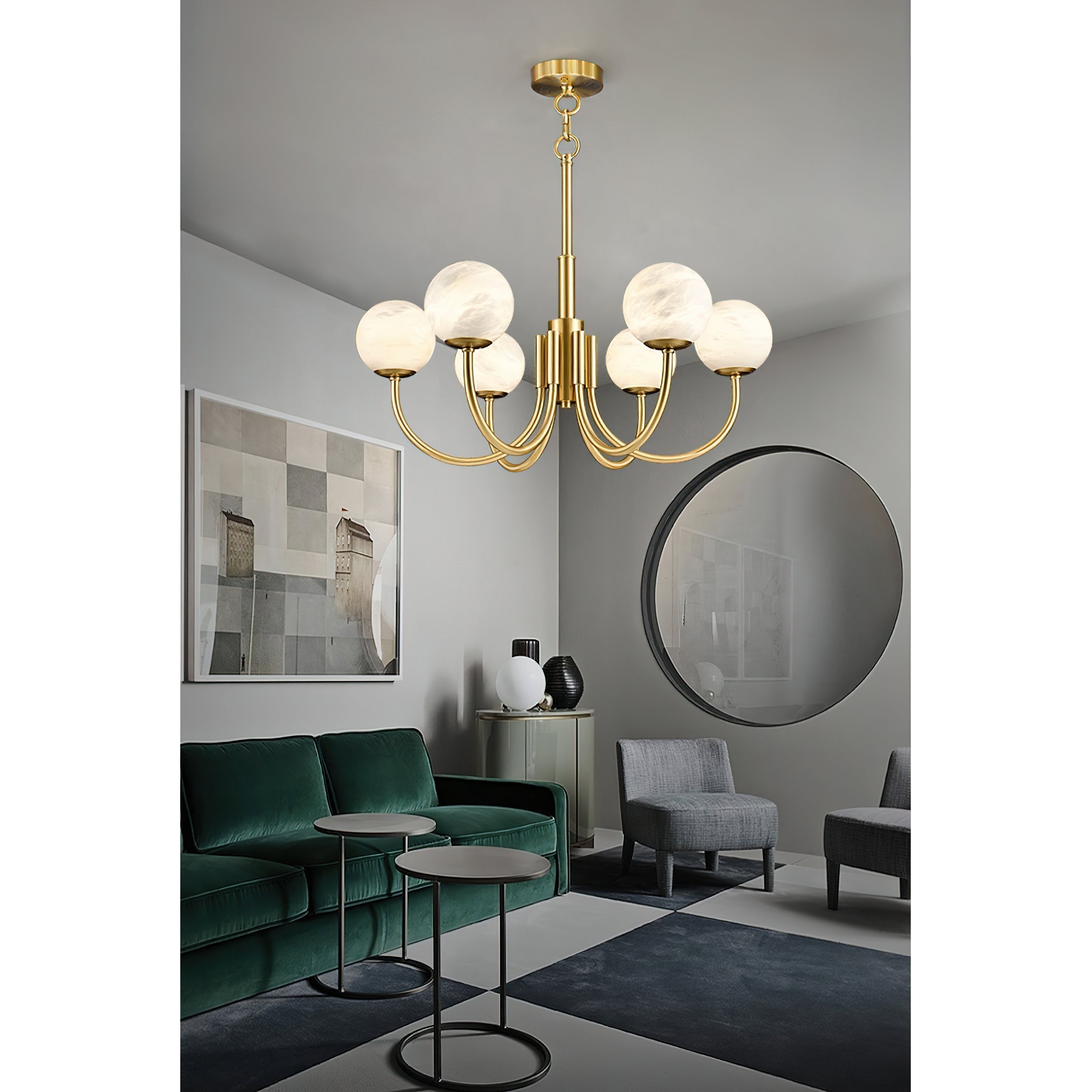 Mjolkuvys Modern Minimalist Globe Brass Alabaster Chandelier - Letslighting