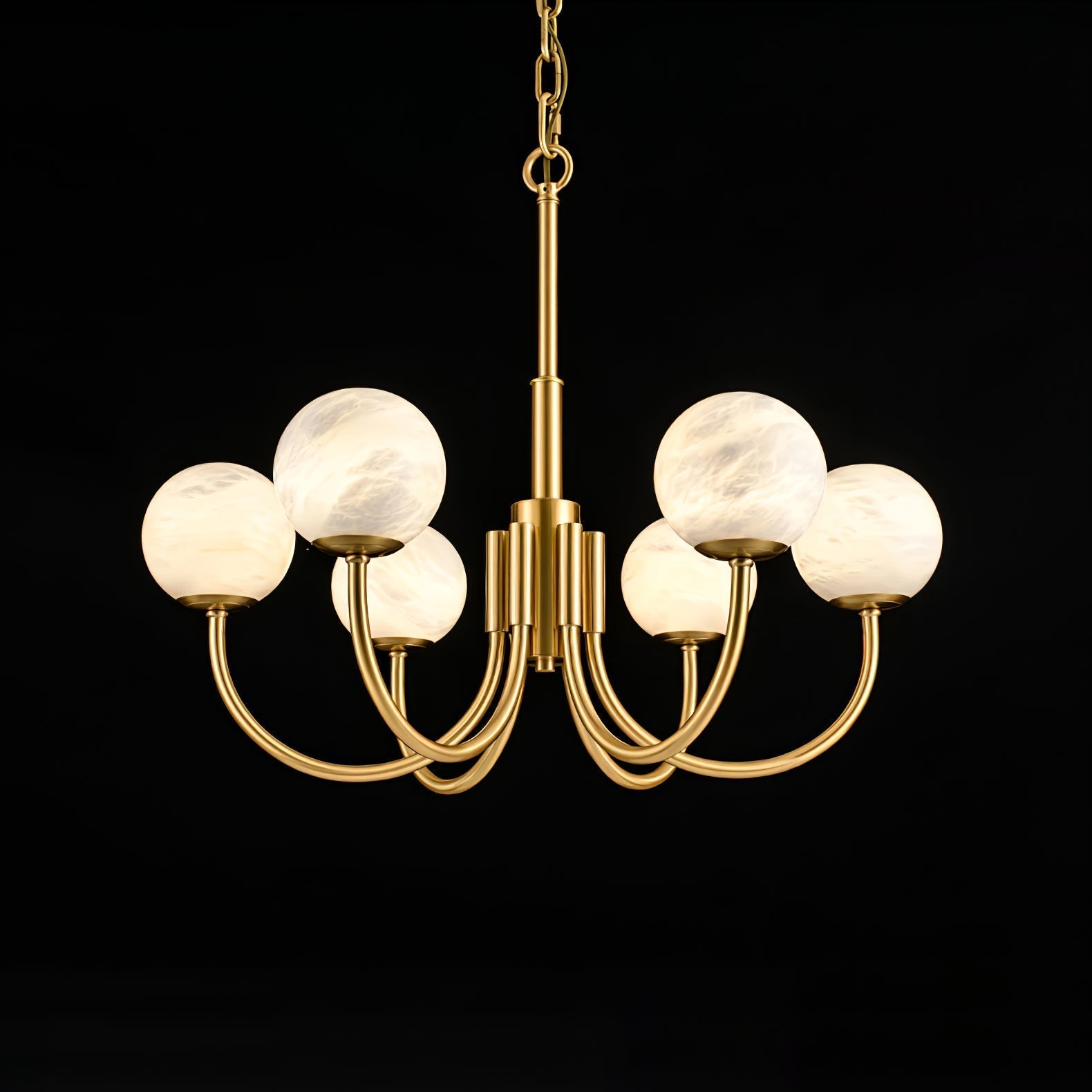 Mjolkuvys Modern Minimalist Globe Brass Alabaster Chandelier - Letslighting