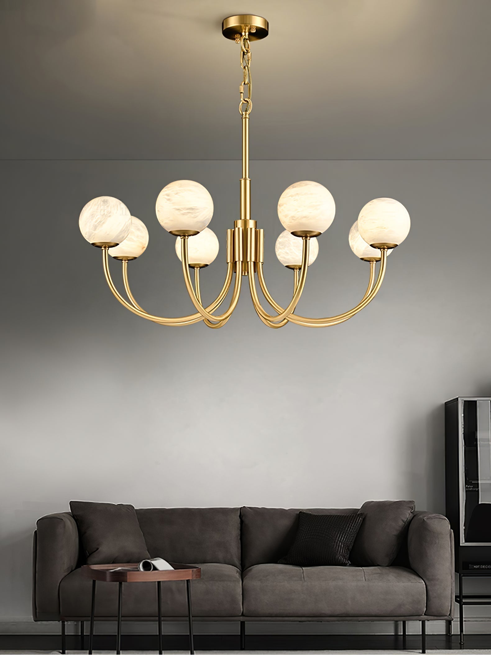 Mjolkuvys Modern Minimalist Globe Brass Alabaster Chandelier - Letslighting