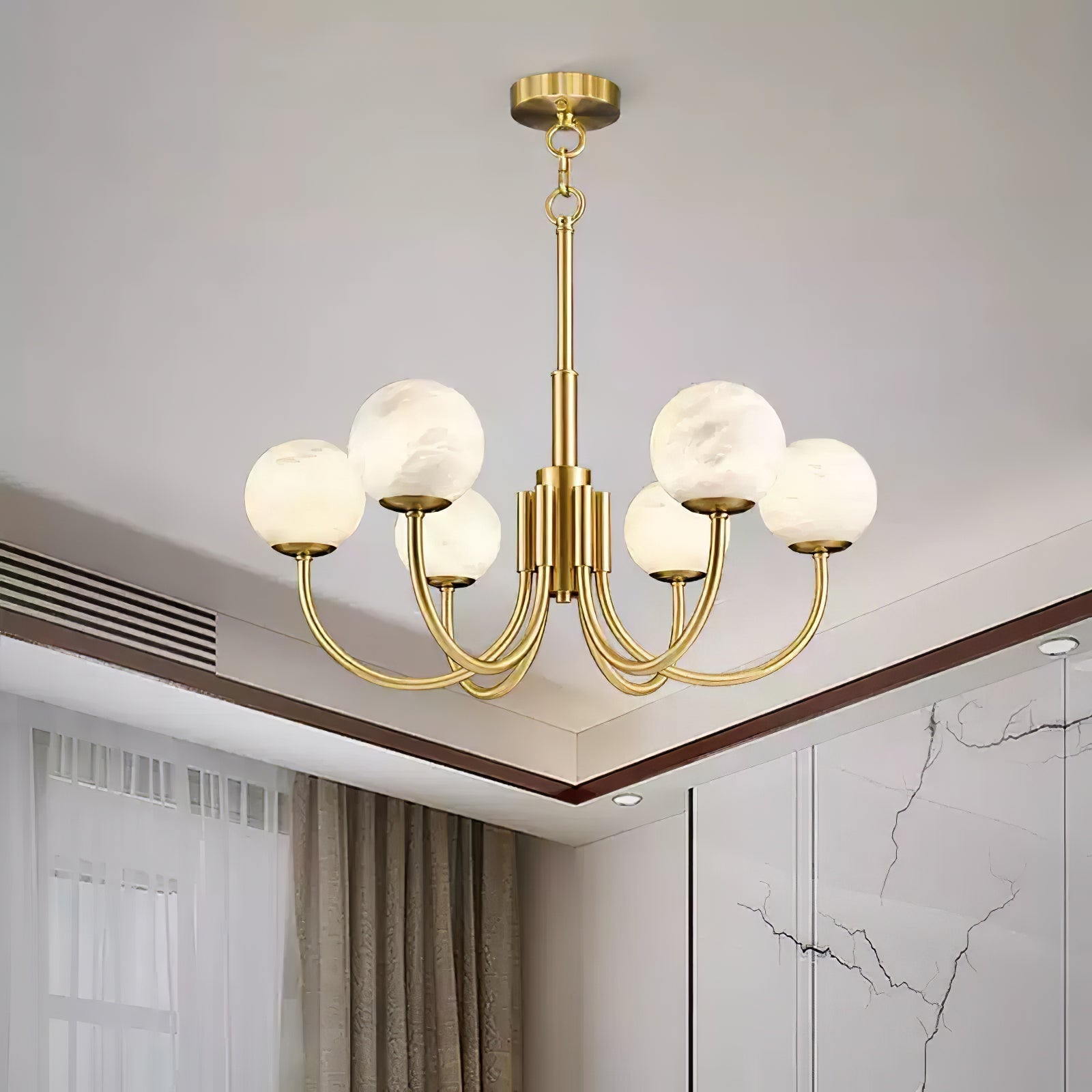 Mjolkuvys Modern Minimalist Globe Brass Alabaster Chandelier - Letslighting