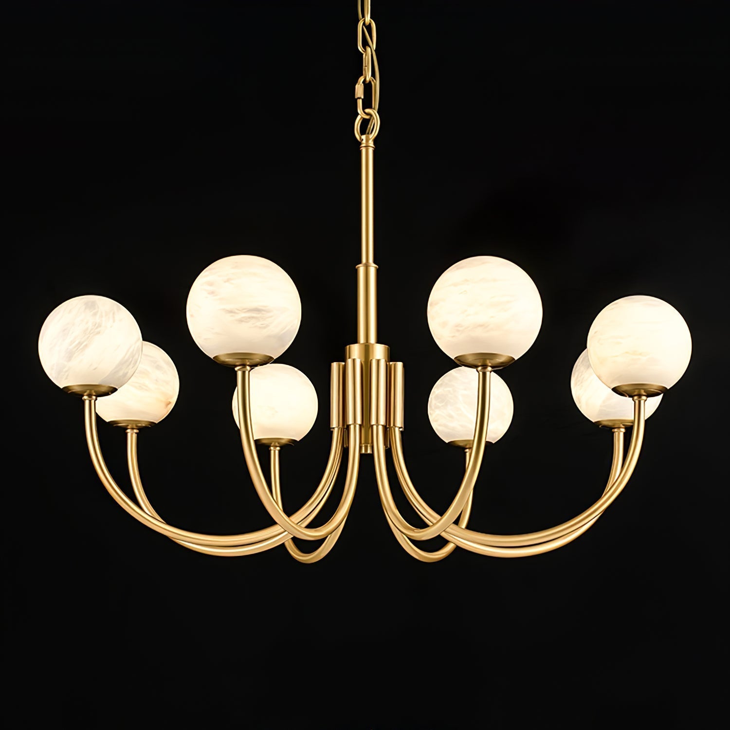 Mjolkuvys Modern Minimalist Globe Brass Alabaster Chandelier - Letslighting