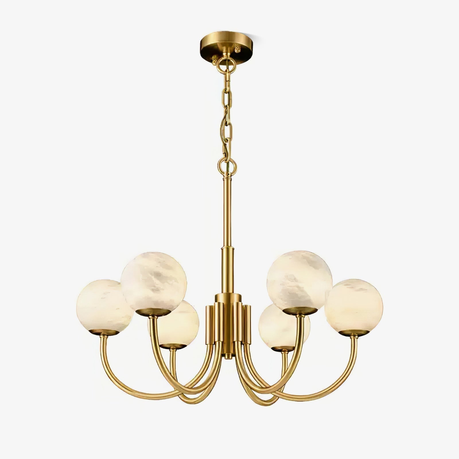 Mjolkuvys Modern Minimalist Globe Brass Alabaster Chandelier - Letslighting
