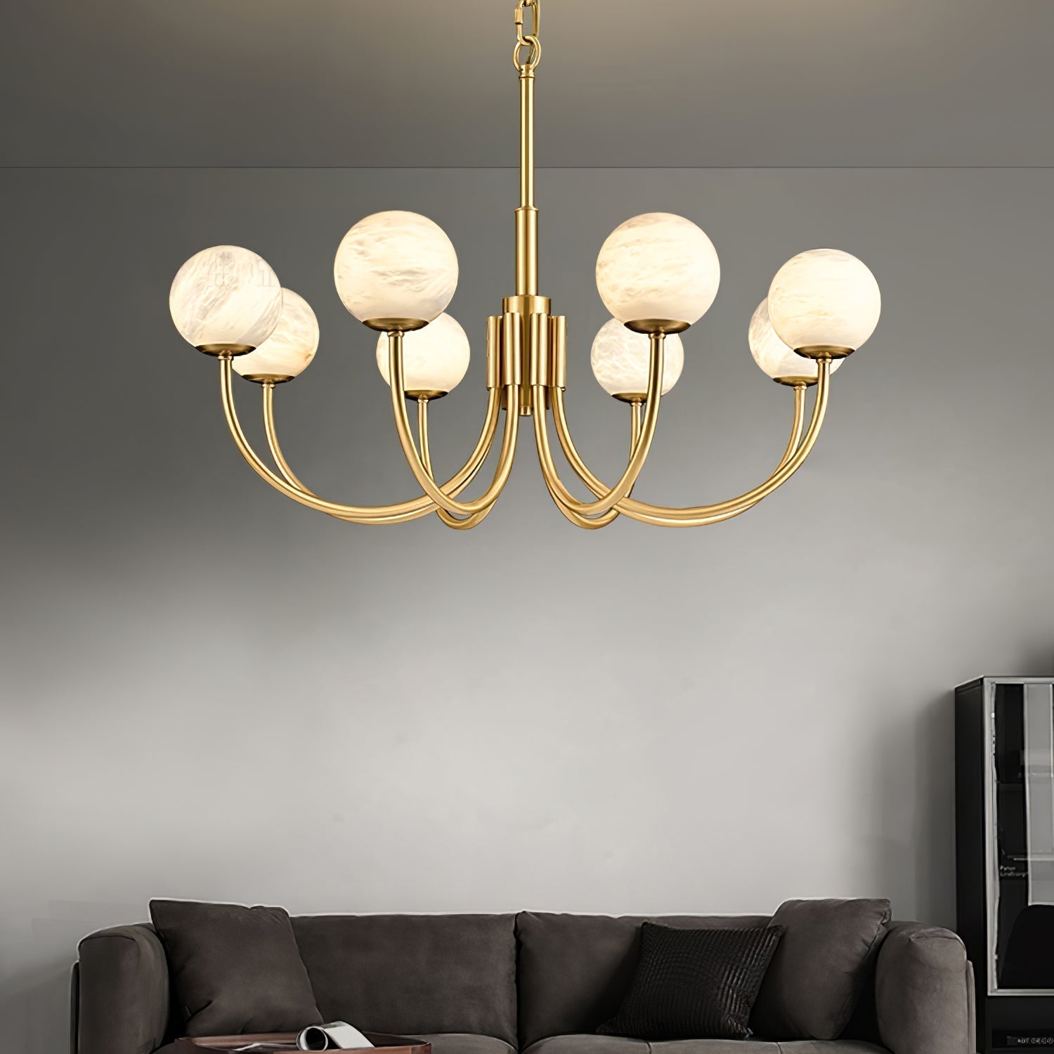 Mjolkuvys Modern Minimalist Globe Brass Alabaster Chandelier - Letslighting