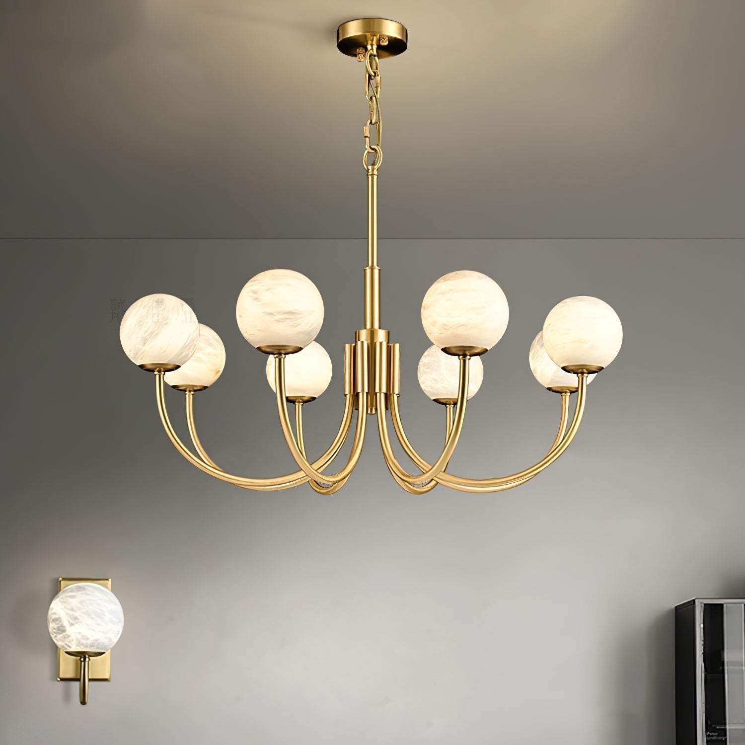 Mjolkuvys Modern Minimalist Globe Brass Alabaster Chandelier - Letslighting