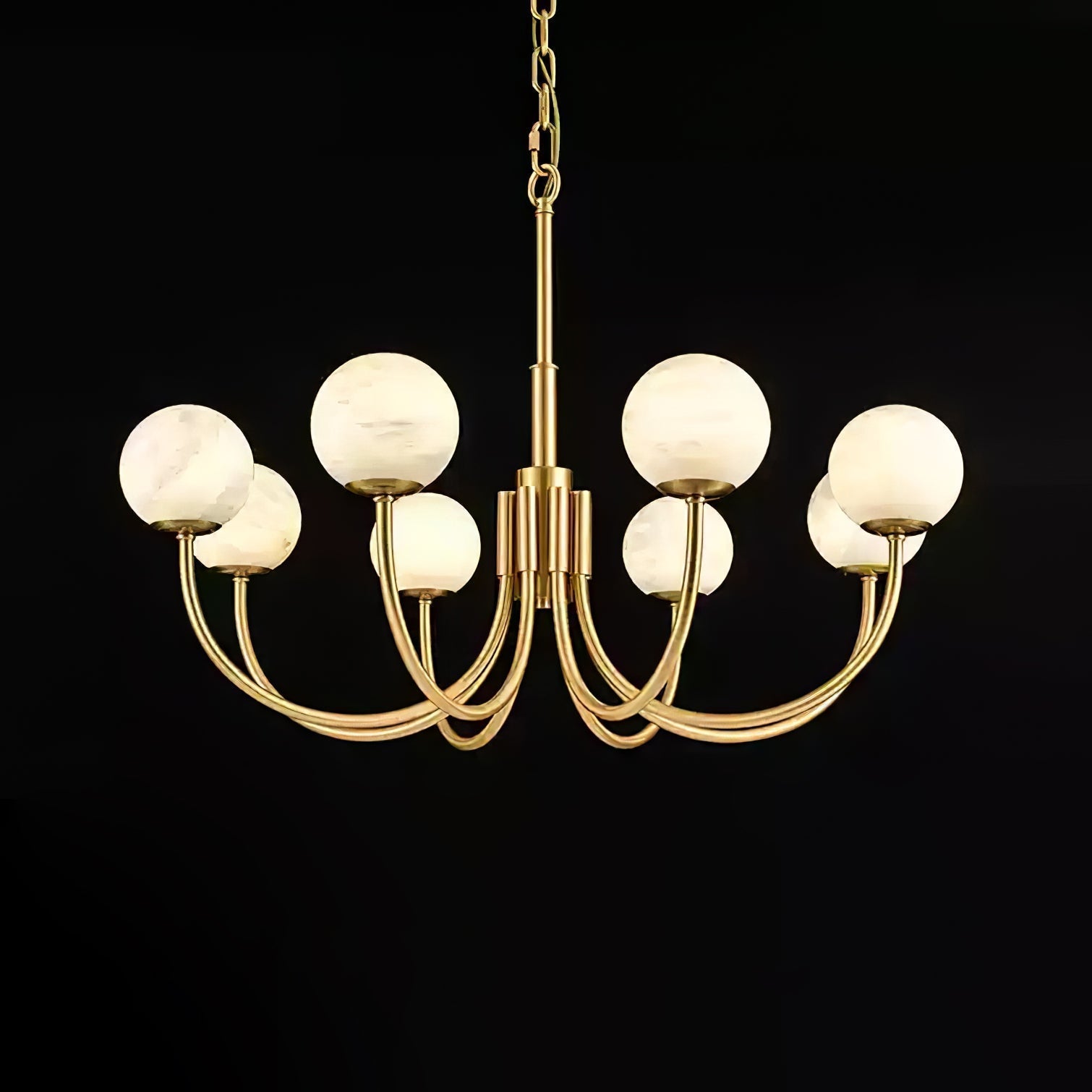 Mjolkuvys Modern Minimalist Globe Brass Alabaster Chandelier - Letslighting
